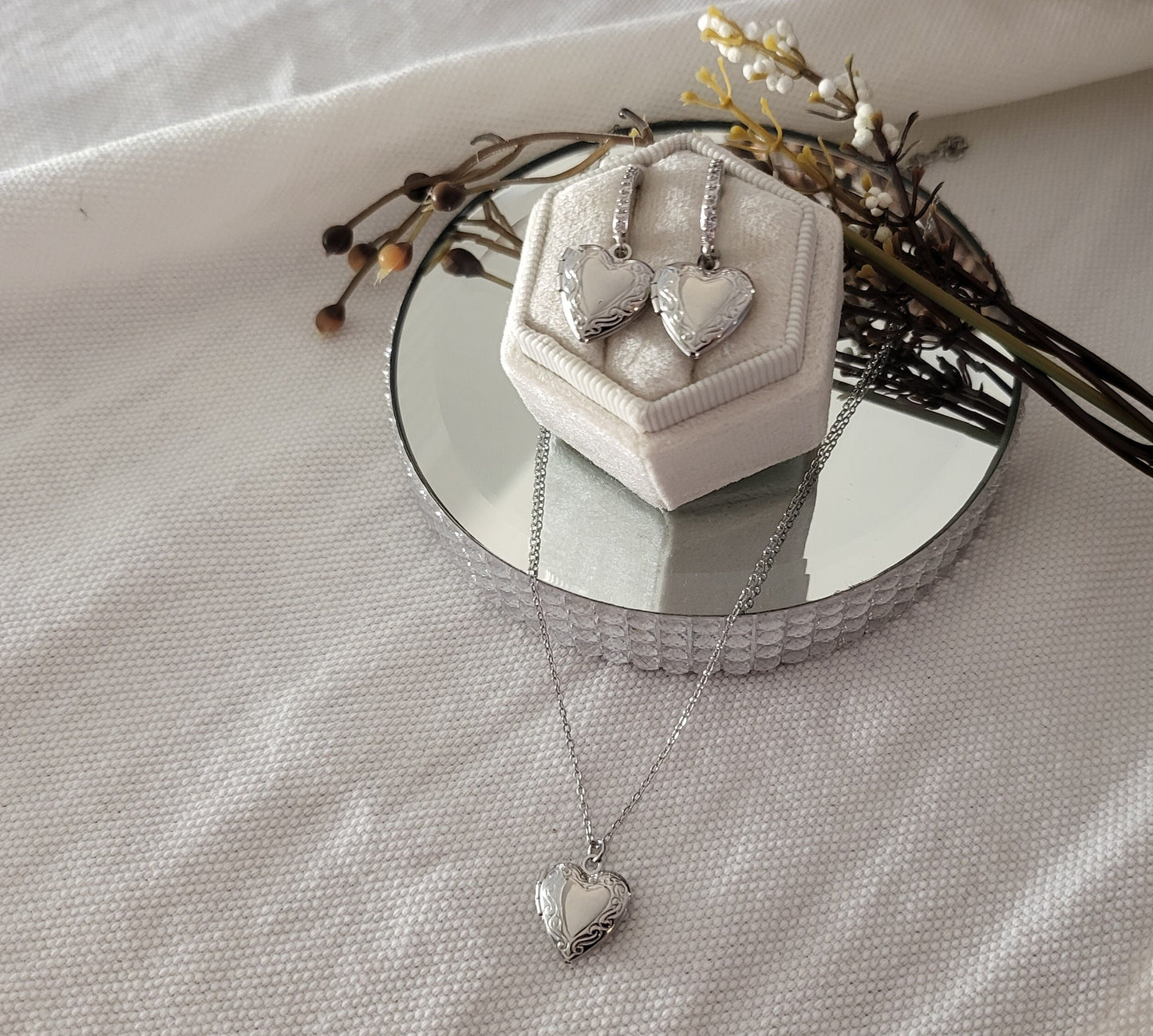 Silver Heart Locket Earrings , Engraved Heart Locket with photo, Personalized gift.
