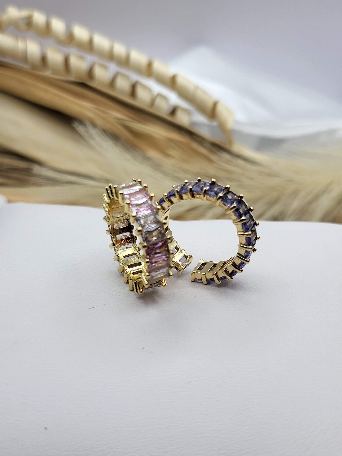 Adjustable Colorful CZ Band Ring , Waterproof , High Quality, Birthday Gift.
