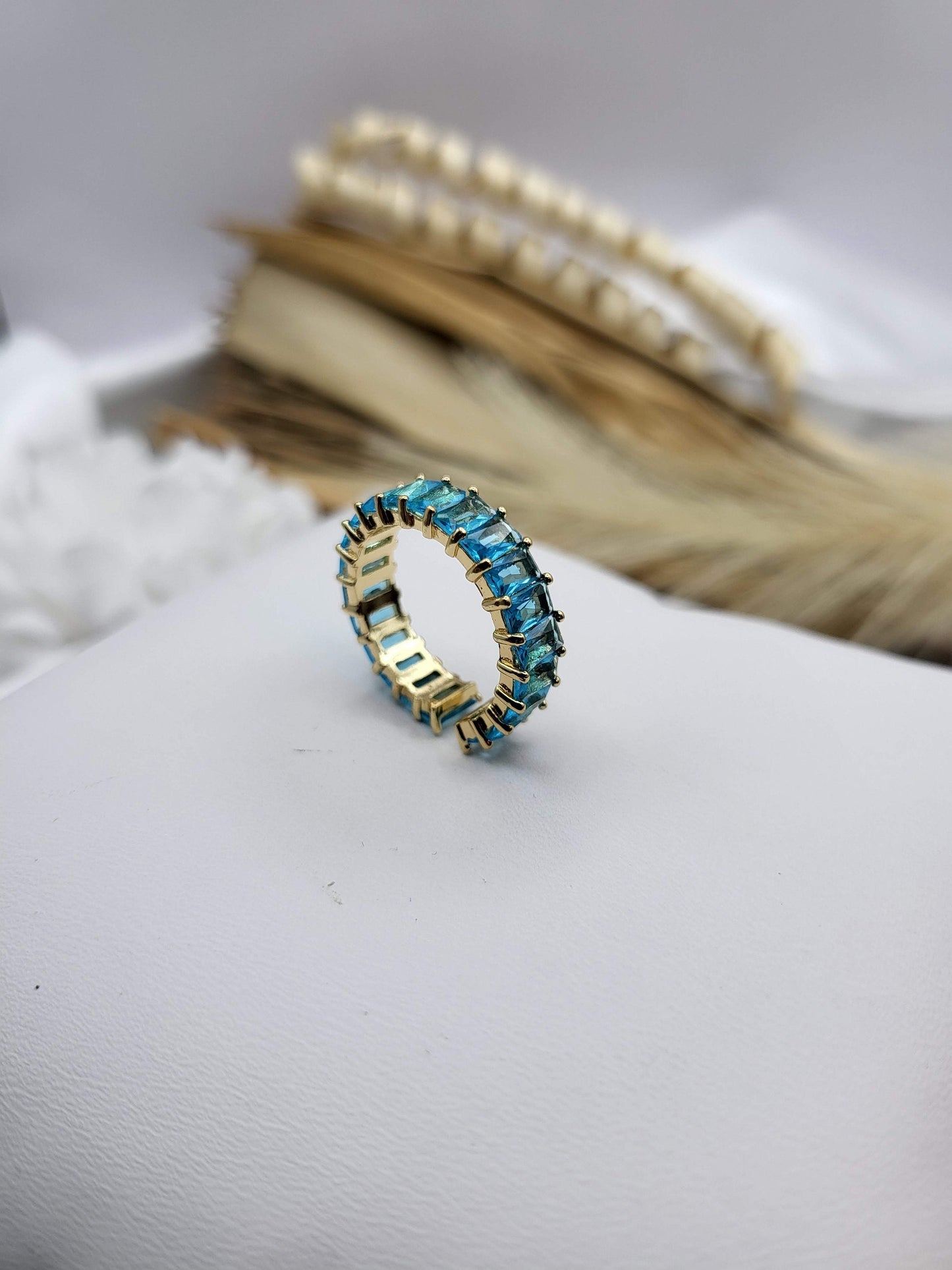 Adjustable Colorful CZ Band Ring , Waterproof , High Quality, Birthday Gift.