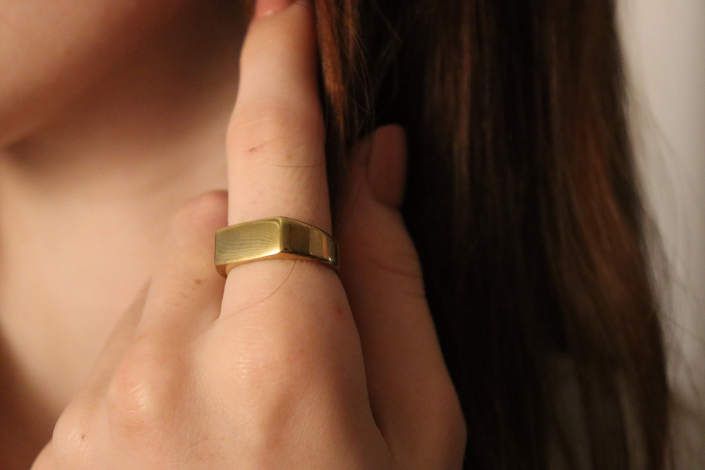 Custom Gold Filled Engraved Rectangle Ring, Waterproof , High Quality Gift.