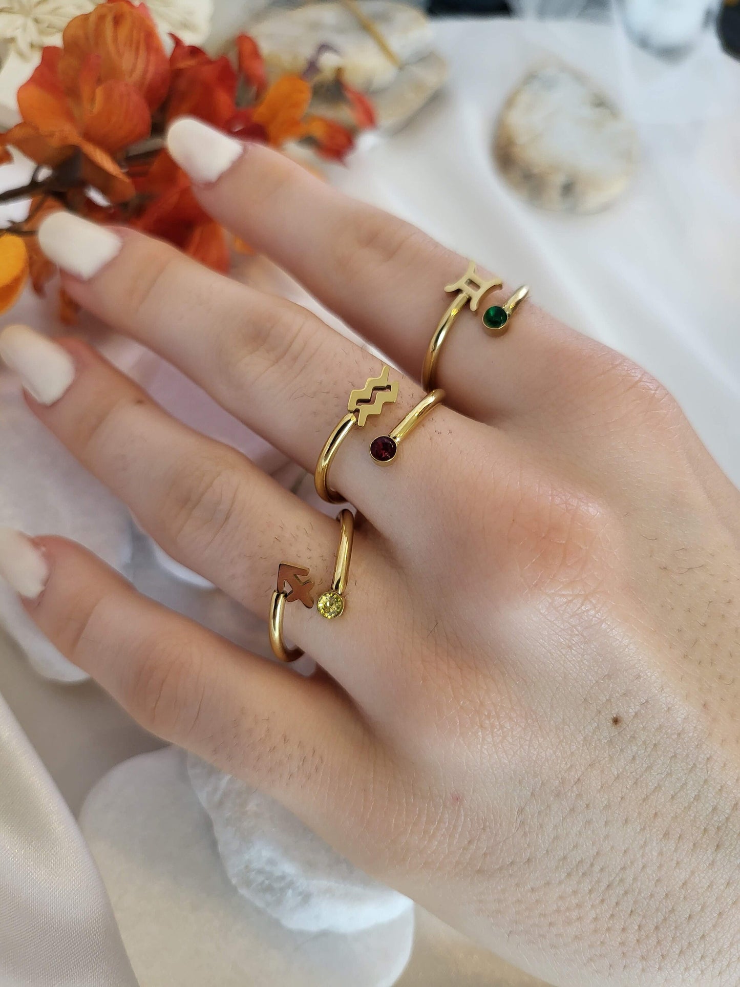 Silver-Gold Adjustable Zodiac Ring , Waterproof , High Quality, Birthday Gift.