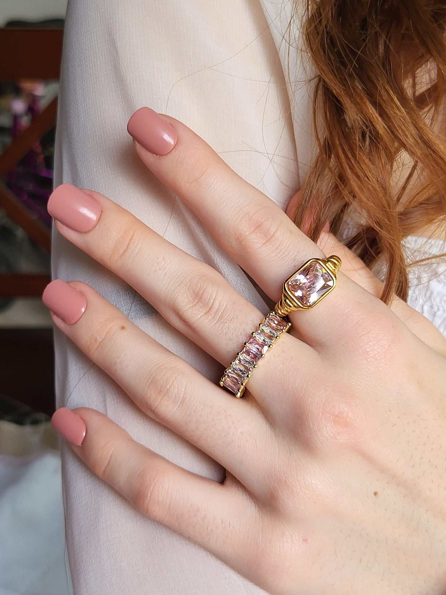 Adjustable Colorful CZ Band Ring , Waterproof , High Quality, Birthday Gift.