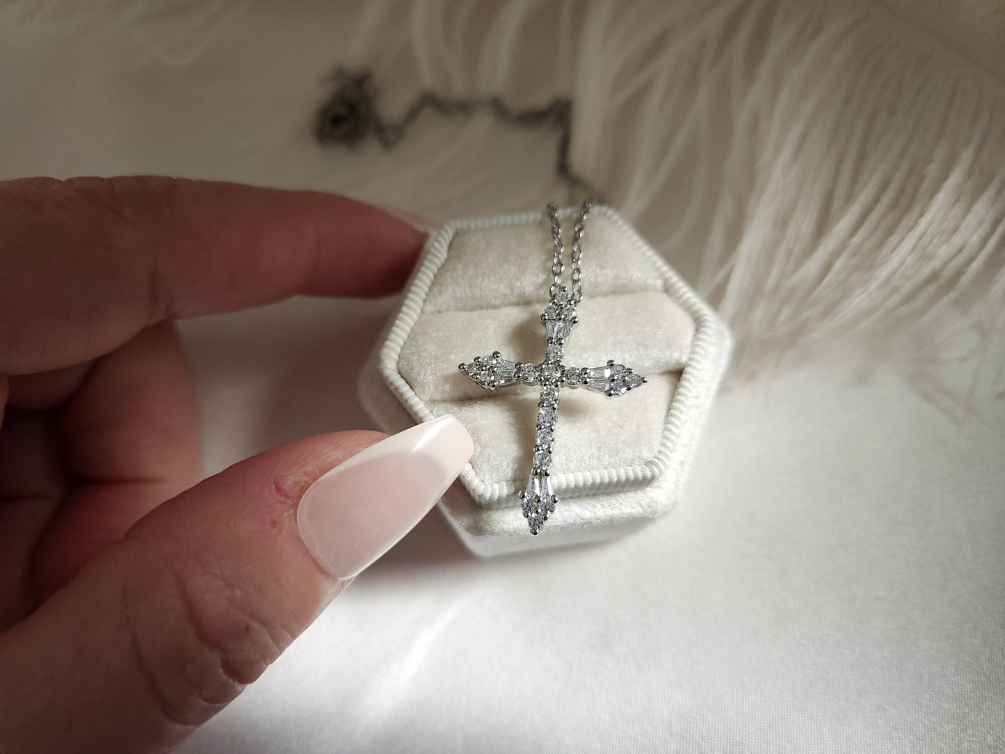 Diamond Cross, Silver Dainty Cross Necklace ,Adjustable WATERPROOF Chains, Handmade Jewelry , Christmas Gift, Christening gift.