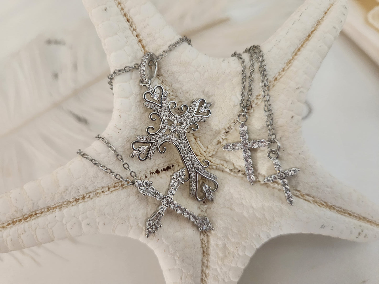 Genuine Diamond Cross, Silver Dainty Cross Necklace ,Adjustable WATERPROOF Chains, Handmade Jewelry , Christmas Gift, Christening gift.