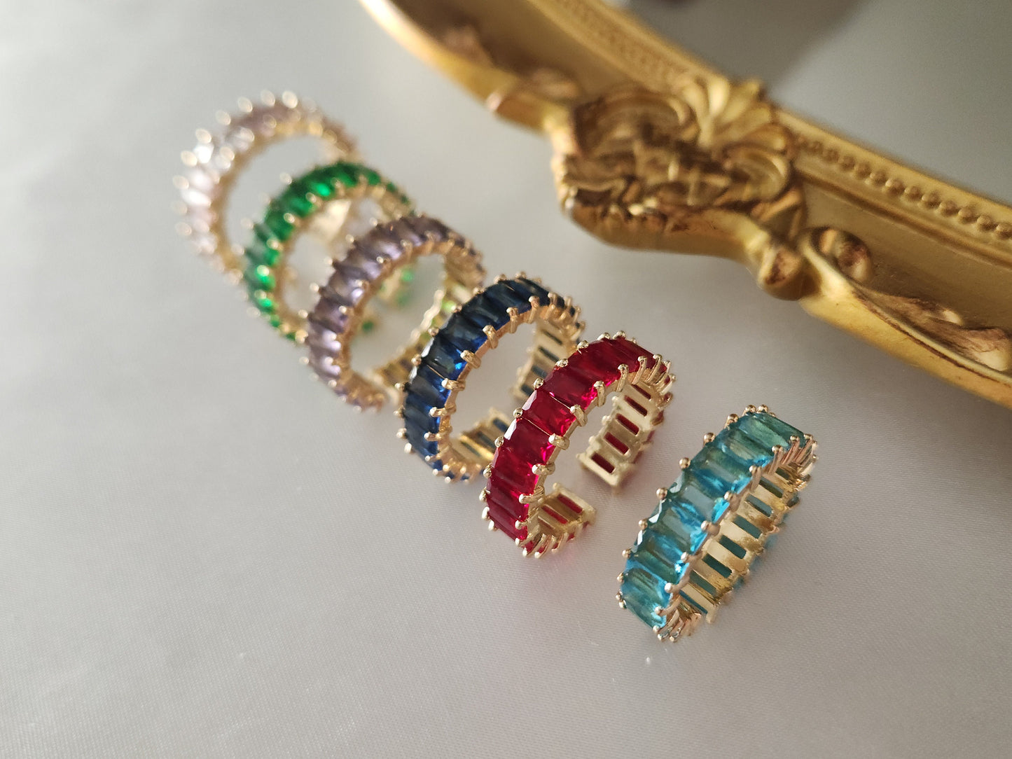 Adjustable Colorful CZ Band Ring , Waterproof , High Quality, Birthday Gift.