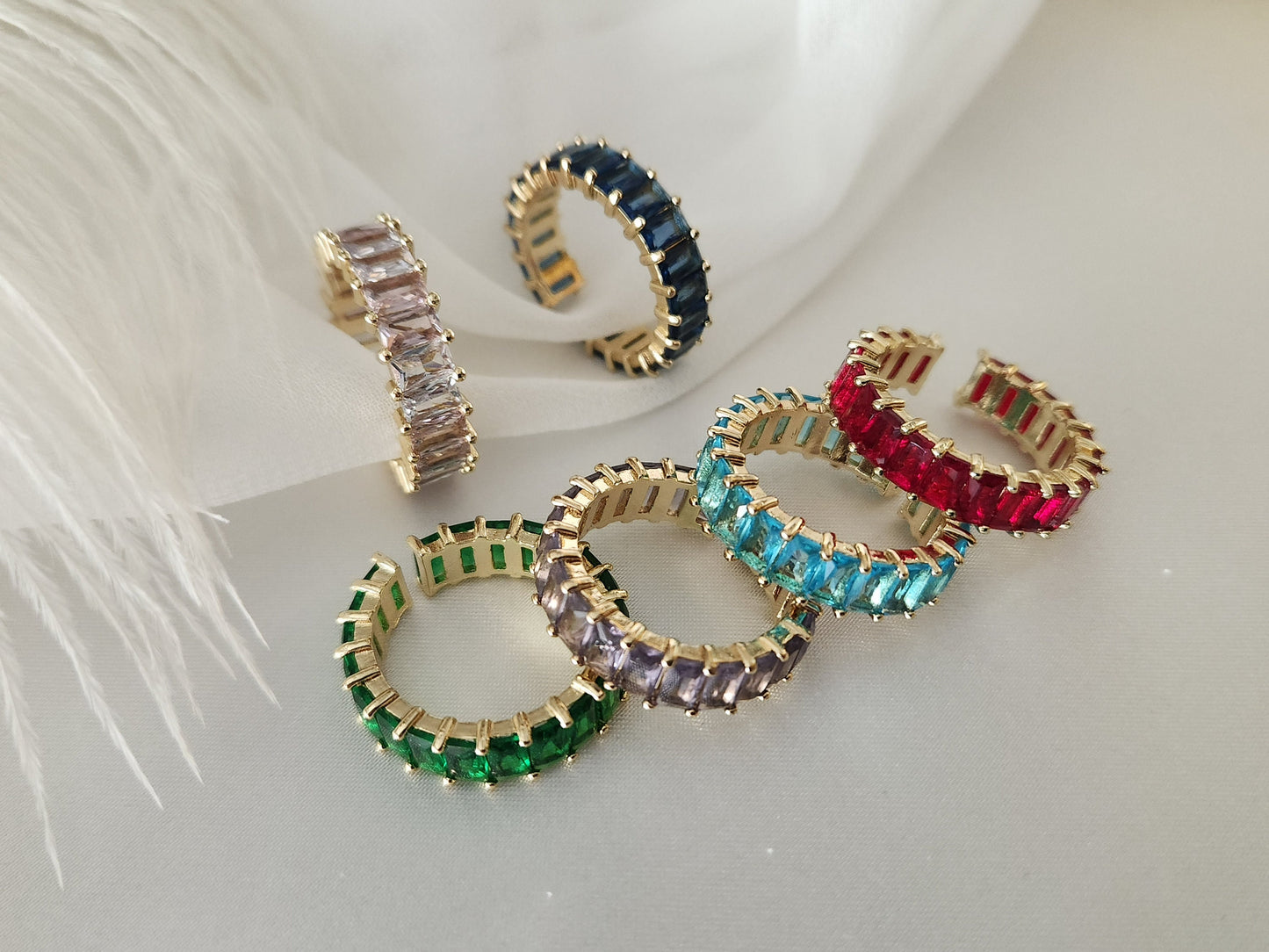 Adjustable Colorful CZ Band Ring , Waterproof , High Quality, Birthday Gift.