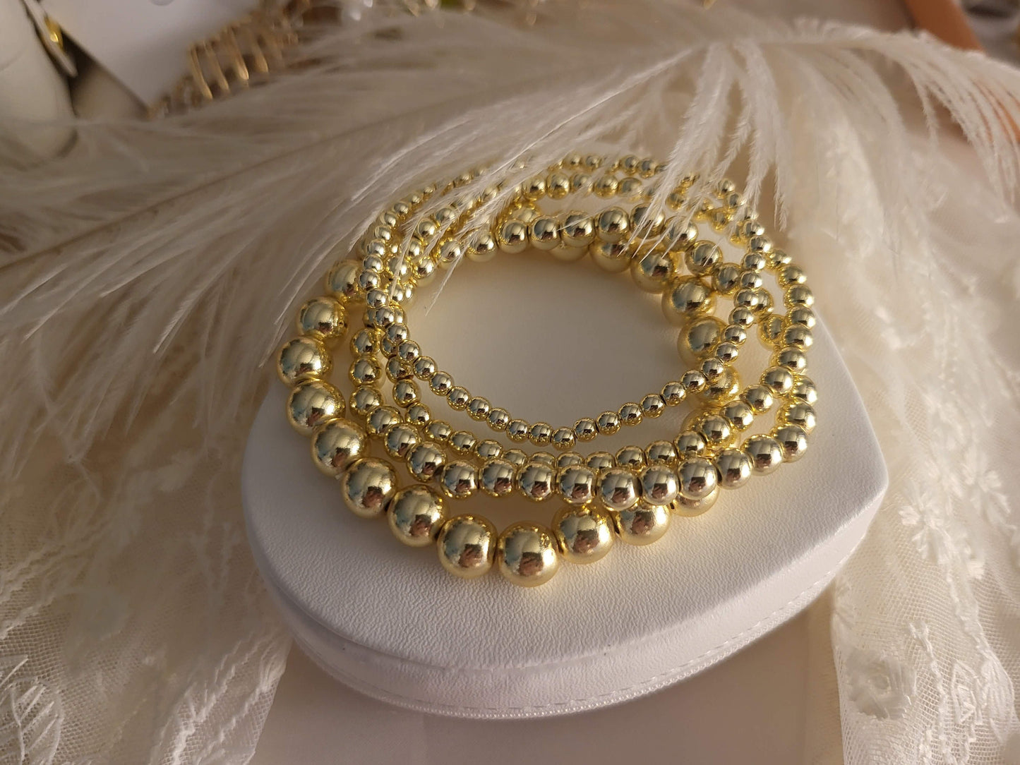 Silver-Gold Stainless Steel Beaded Bracelet, WATERPROOF,Christmas Gift.