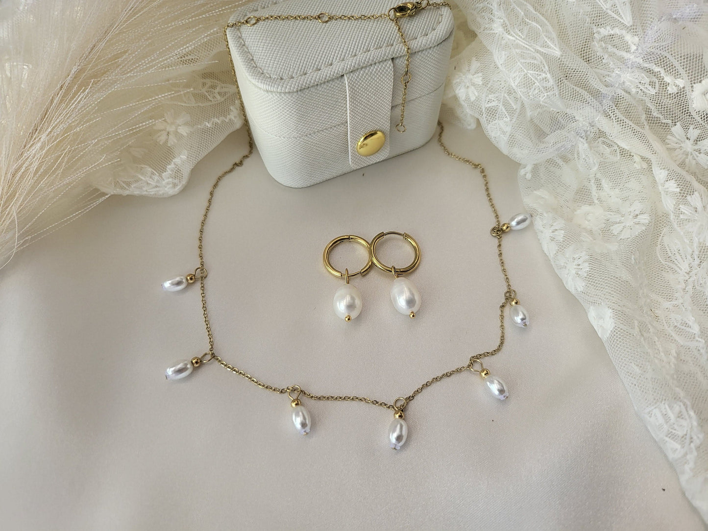 Gold Filled Pearl Hoop Earrings , Waterproof ,Gift For Her, High Quality.