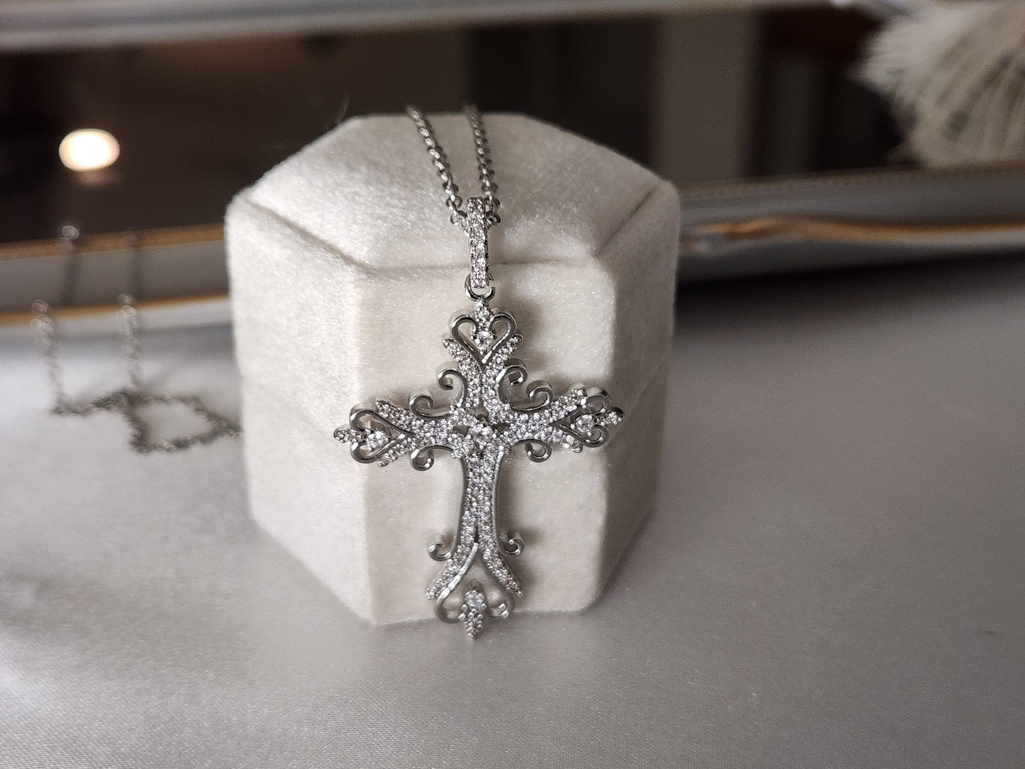 Genuine Diamond Cross, Silver Dainty Cross Necklace ,Adjustable WATERPROOF Chains, Handmade Jewelry , Christmas Gift, Christening gift.