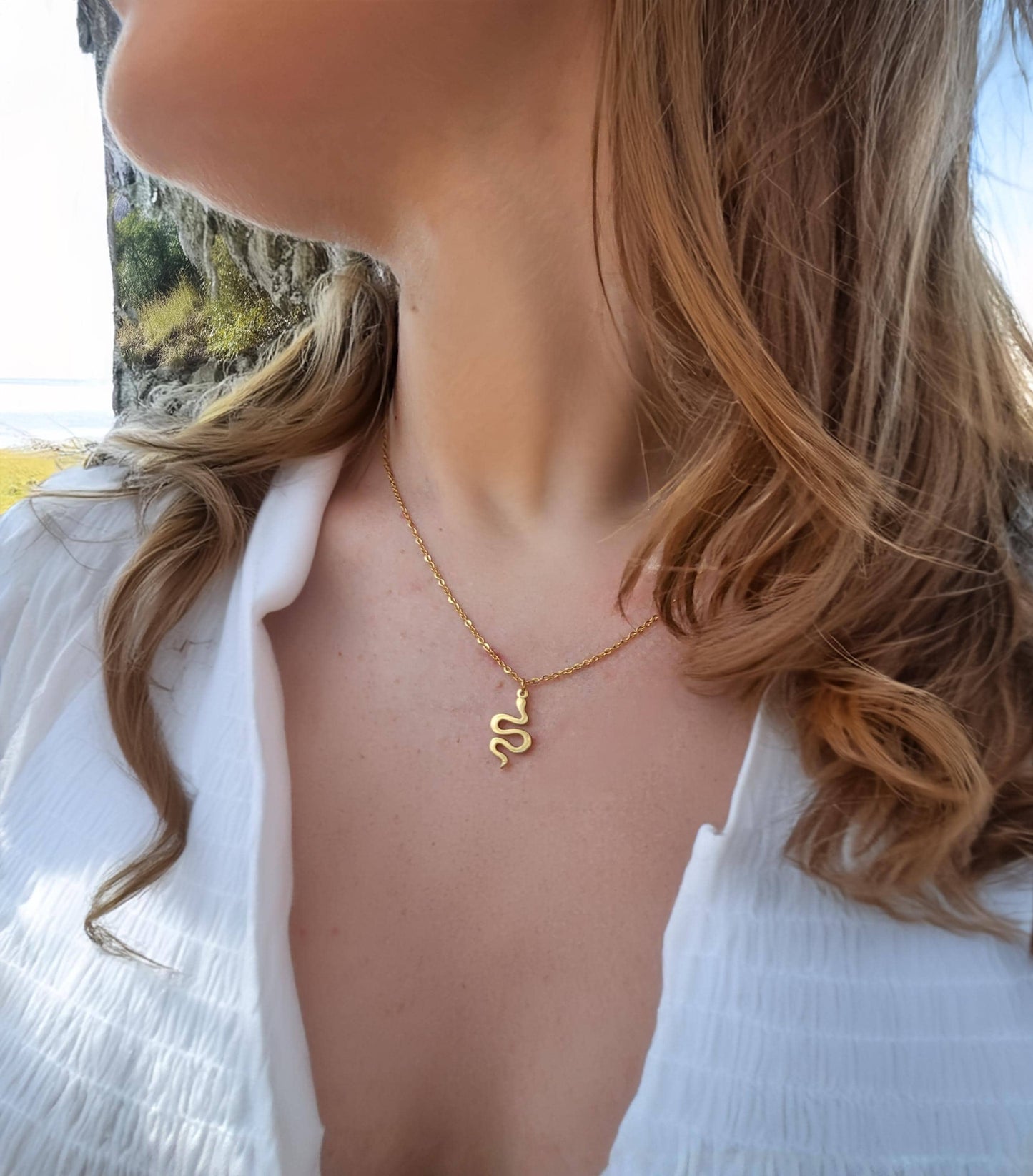 18K Gold FILLED Snake Necklace, Serpent Pendant, Tarnish resistant, Reptile, Christmas Gift.