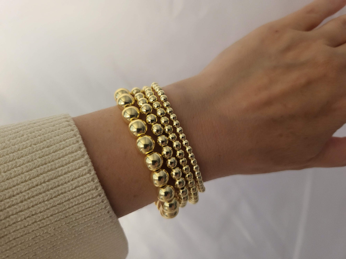 Silver-Gold Stainless Steel Beaded Bracelet, WATERPROOF,Christmas Gift.