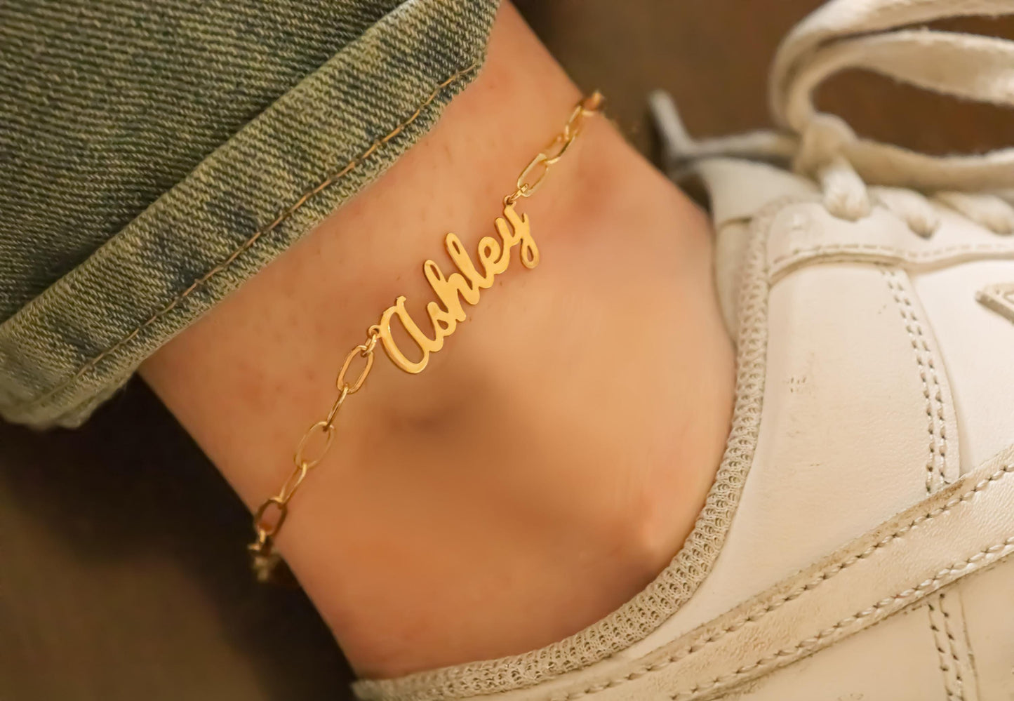 Gold Filled Non Tarnish Name Chain Anklet , Custom Bracelet, WATERPROOF .