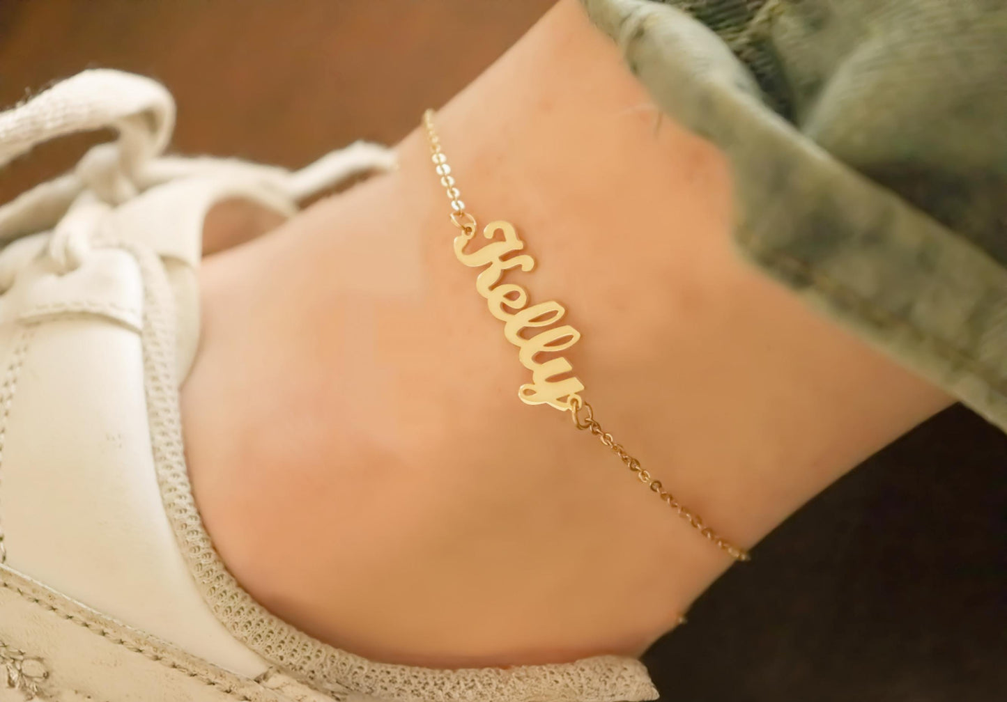 Gold Filled Non Tarnish Name Chain Anklet , Custom Bracelet, WATERPROOF .