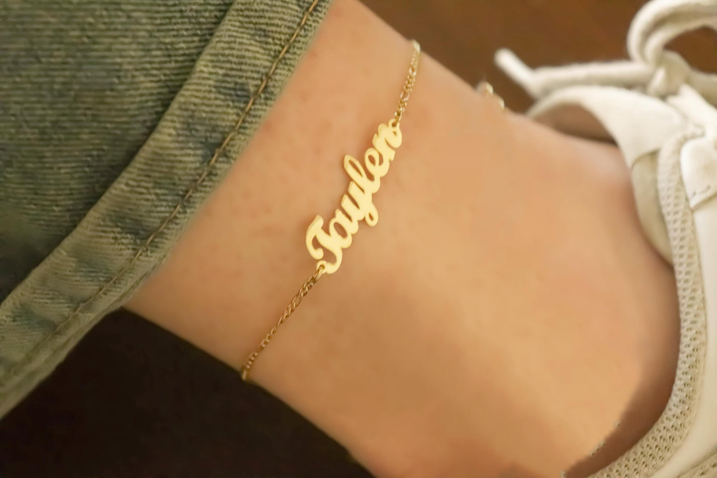 Gold Filled Non Tarnish Name Chain Anklet , Custom Bracelet, WATERPROOF .