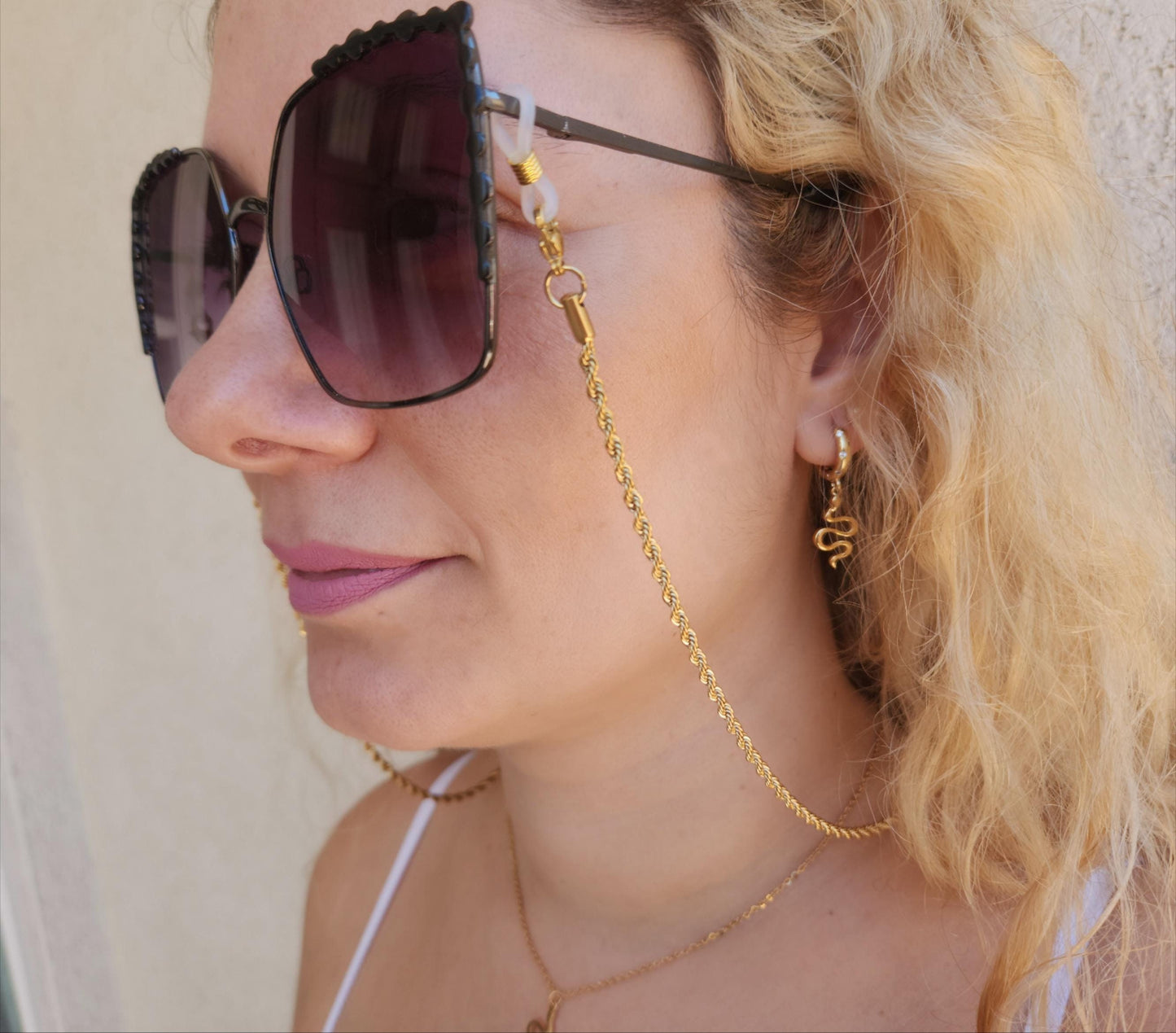 Gold Chain For Eyeglasses Face Mask Chain Rope Twist Chain, Glasses Holder WATERPROOF Her Summer Jewelry.