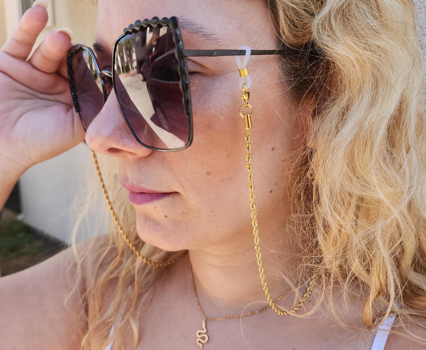 Gold Chain For Eyeglasses Face Mask Chain Rope Twist Chain, Glasses Holder WATERPROOF Her Summer Jewelry.