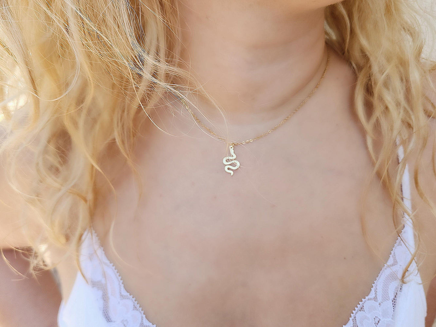 18K Gold FILLED Snake Necklace, Serpent Pendant, Tarnish resistant, Reptile, Christmas Gift.