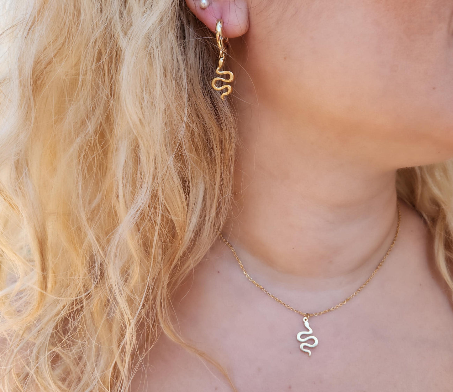 18K Gold FILLED Snake Necklace, Serpent Pendant, Tarnish resistant, Reptile, Christmas Gift.