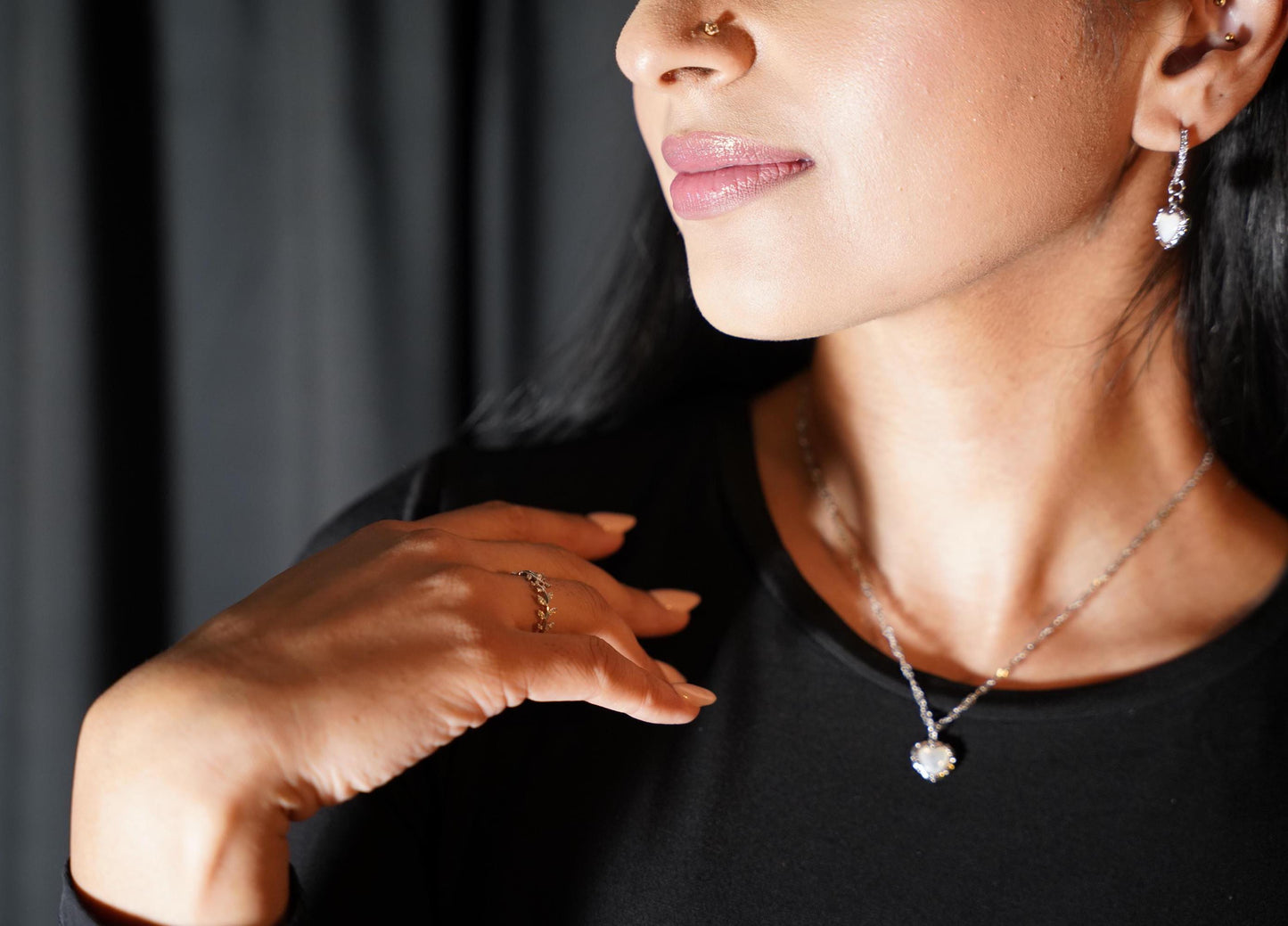 Silver Mother of Pearl Heart Earrings ,WATERPROOF , Love Necklace .