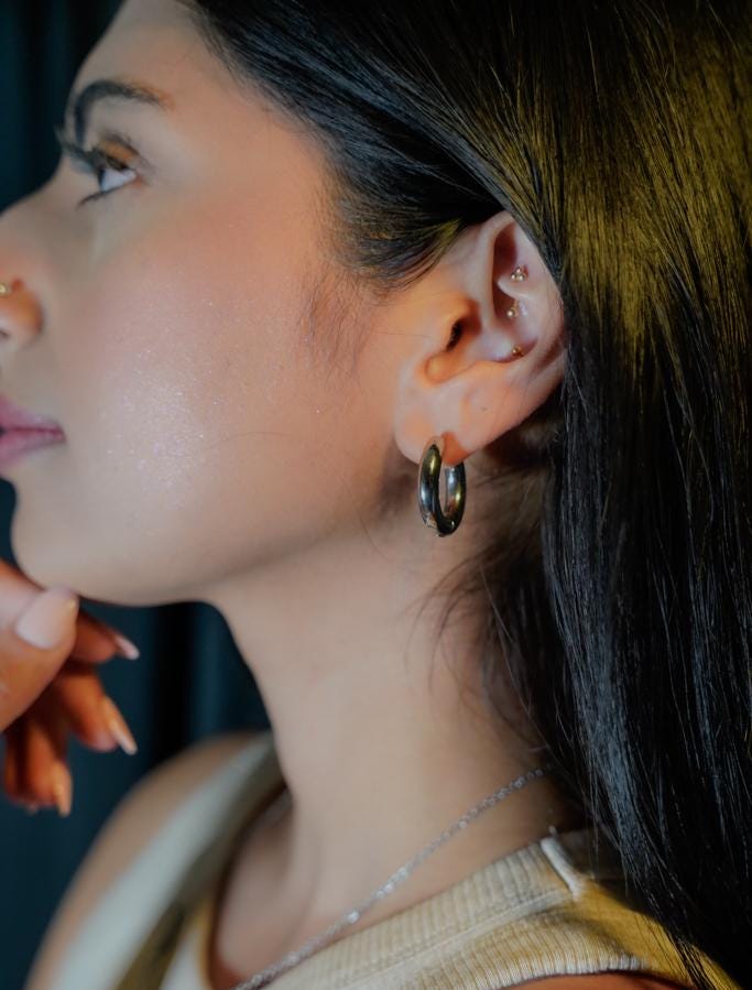 Gold Filled Hoop Earrings, Thick Hoop Earrings, Chunky Huggie Hoop Earrings For Women, Waterproof Jewelry.