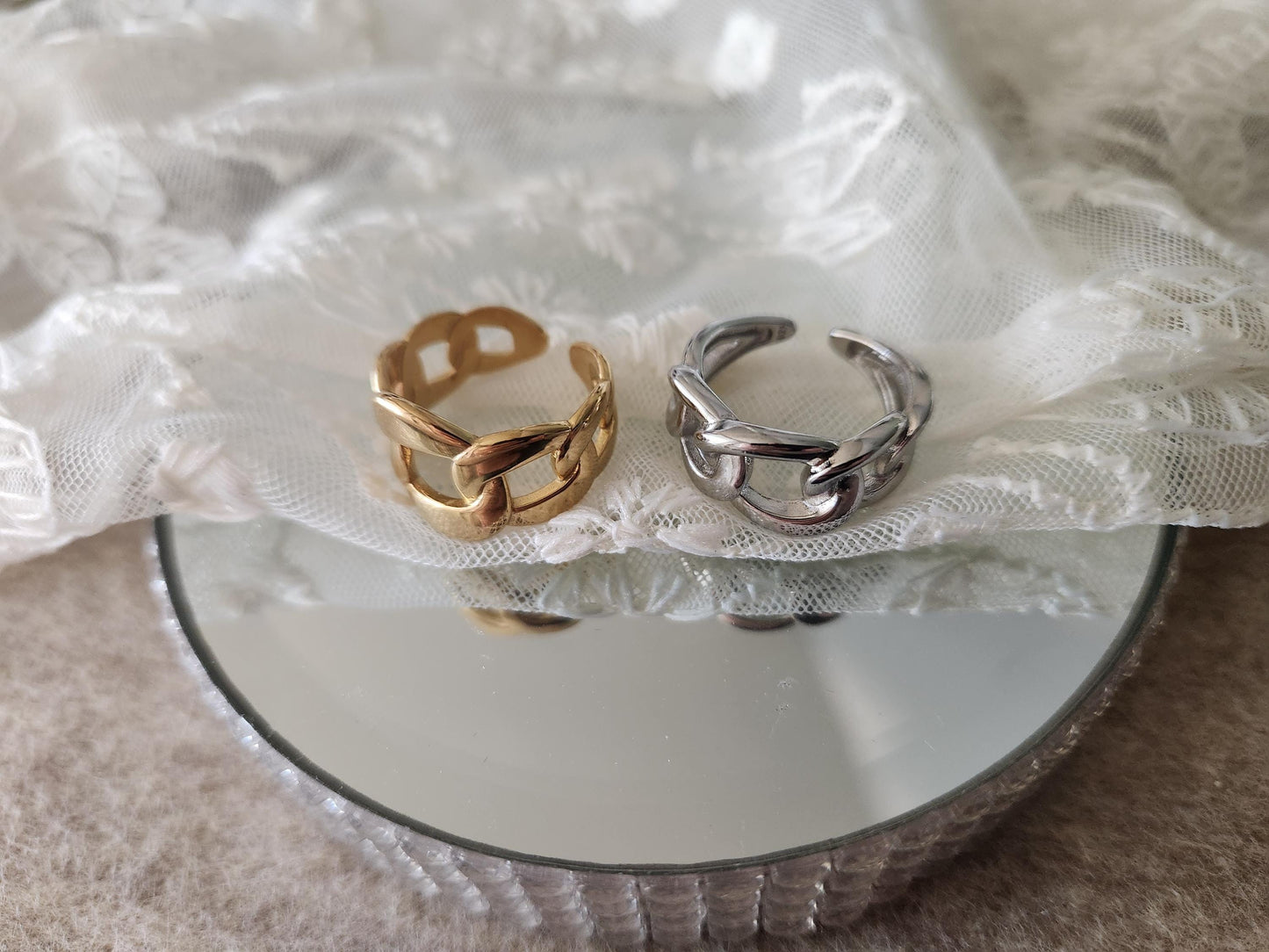 Adjustable Gold Filled-Silver Chain Ring , Waterproof , High Quality, Birthday Gift.
