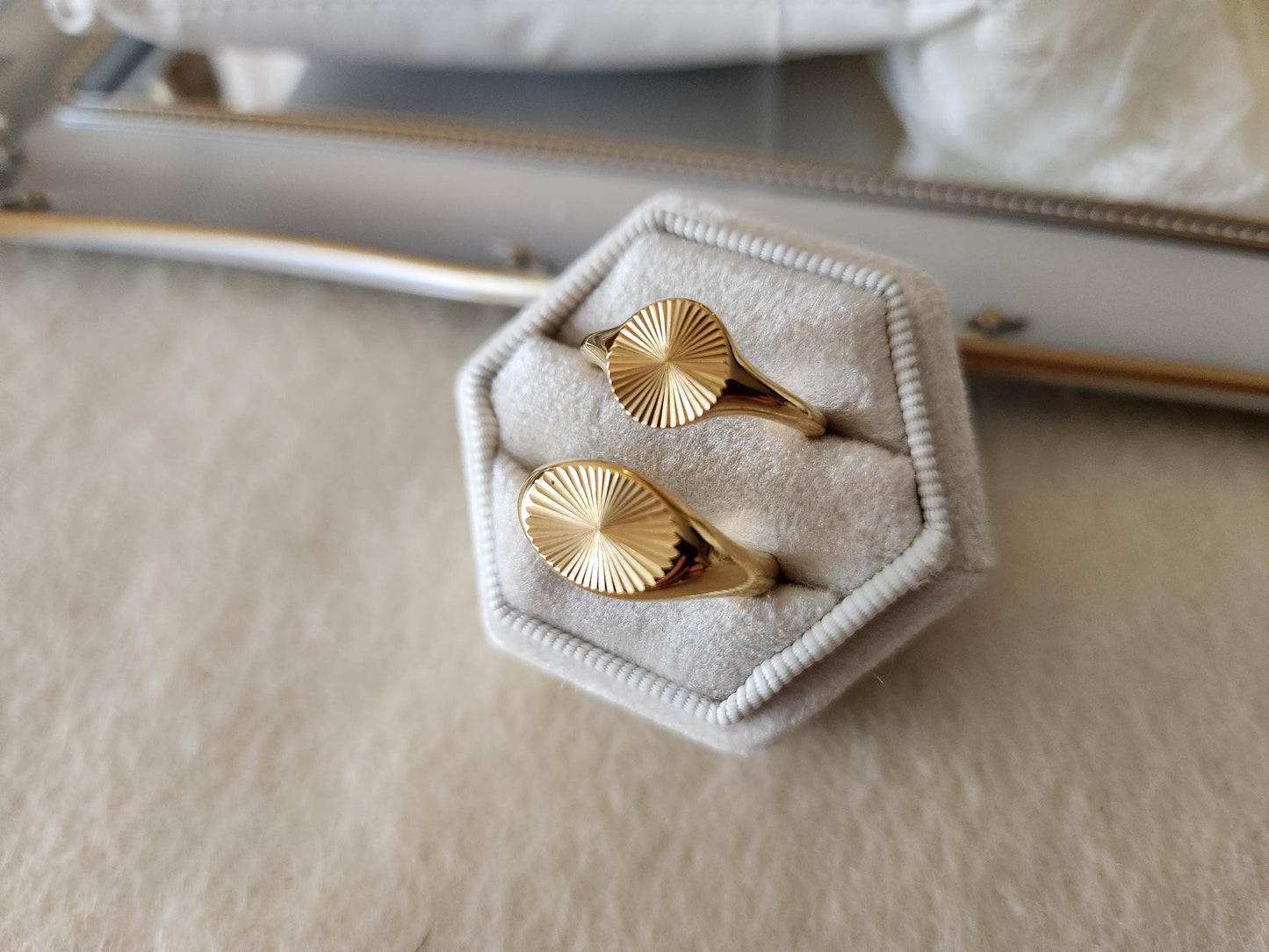 Gold Filled Sunburst Signet Ring , Waterproof , High Quality, Birthday Gift.