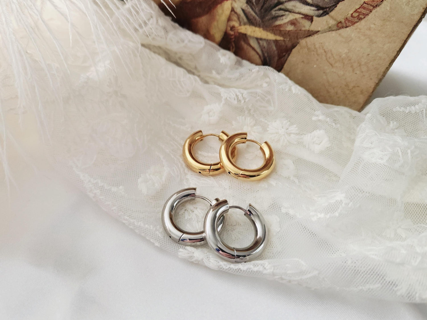 Gold Filled Hoop Earrings, Thick Hoop Earrings, Chunky Huggie Hoop Earrings For Women, Waterproof Jewelry.
