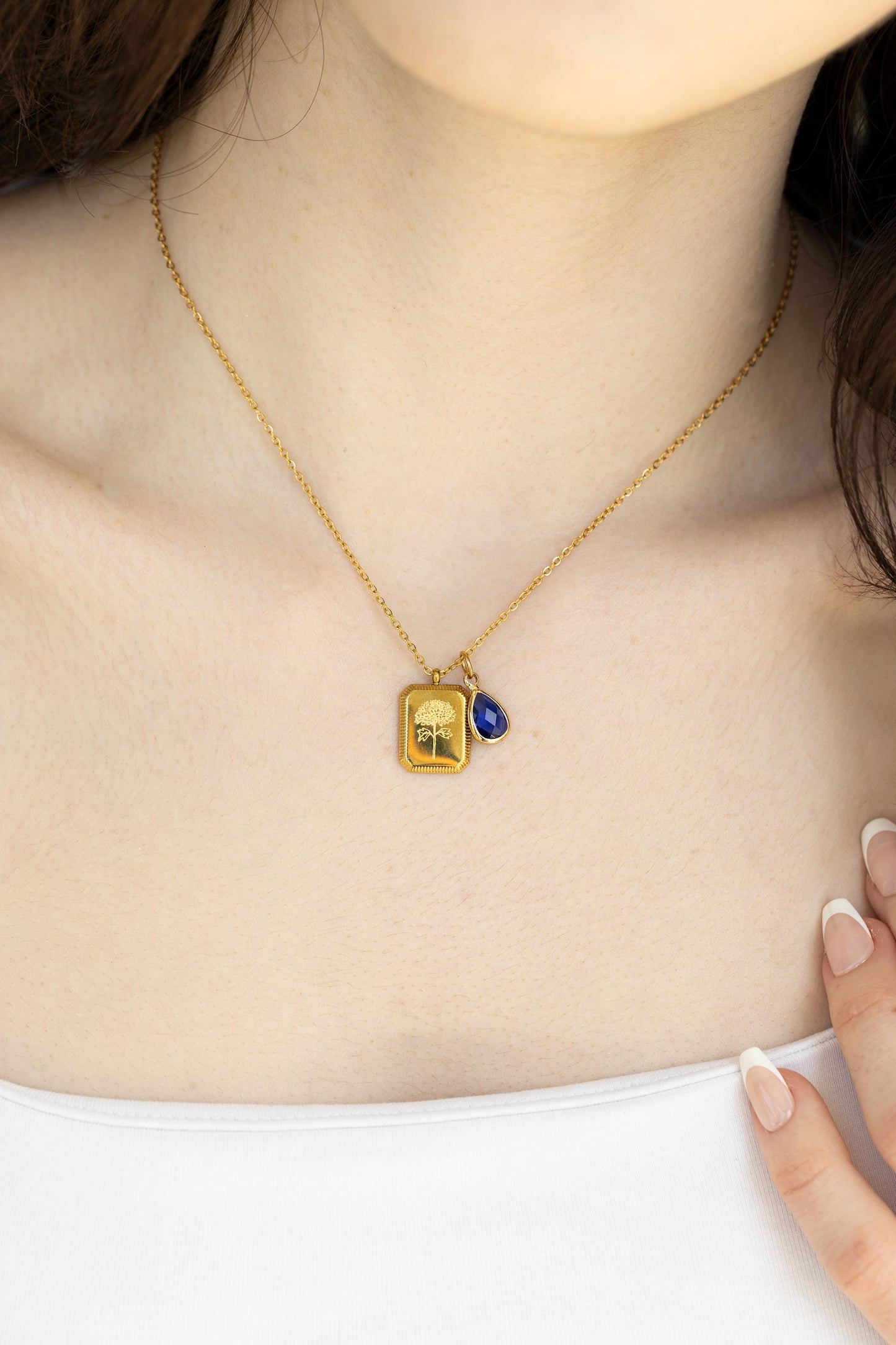 Gold Filled Custom Engraved Birth Month Flower Necklace, WATERPROOF, Birthday Gift.