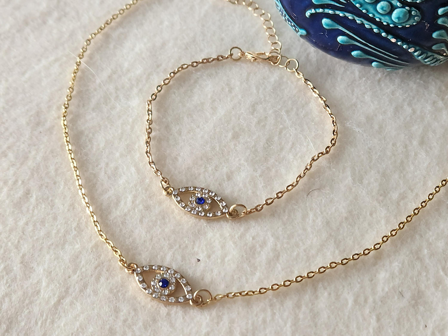 Evil Eye Necklace, Half Pearl Half Rope Necklace, Evil Eye Jewelry, Evil Eye Connector, Mother's Day Gift.