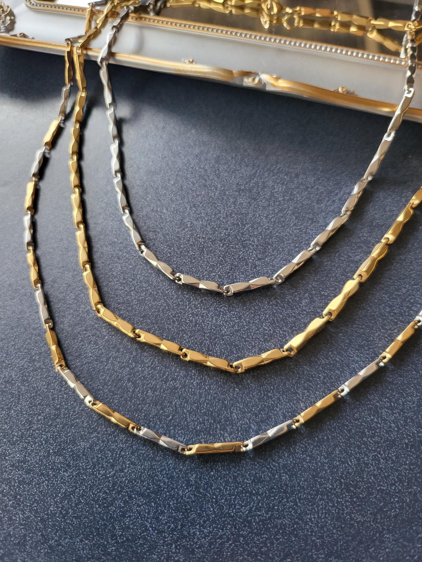 Gold Filled , Silver Link Chain Chunky Non Tarnish Tubular Chain Unisex Chain Necklace, WATERPROOF.