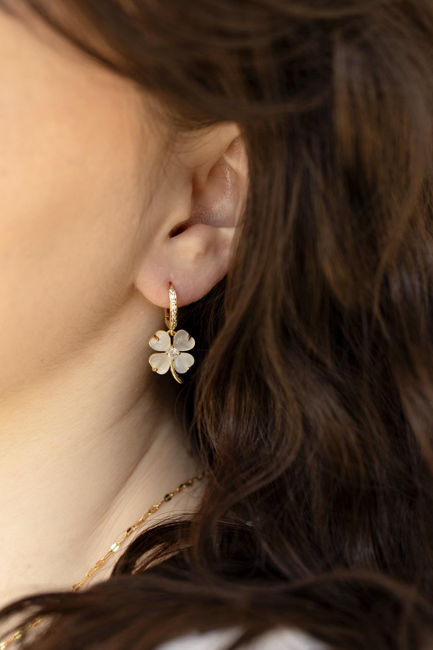 Gold Filled Bridesmaid Jade Earrings , Necklaces, WATERPROOF Clover Set.