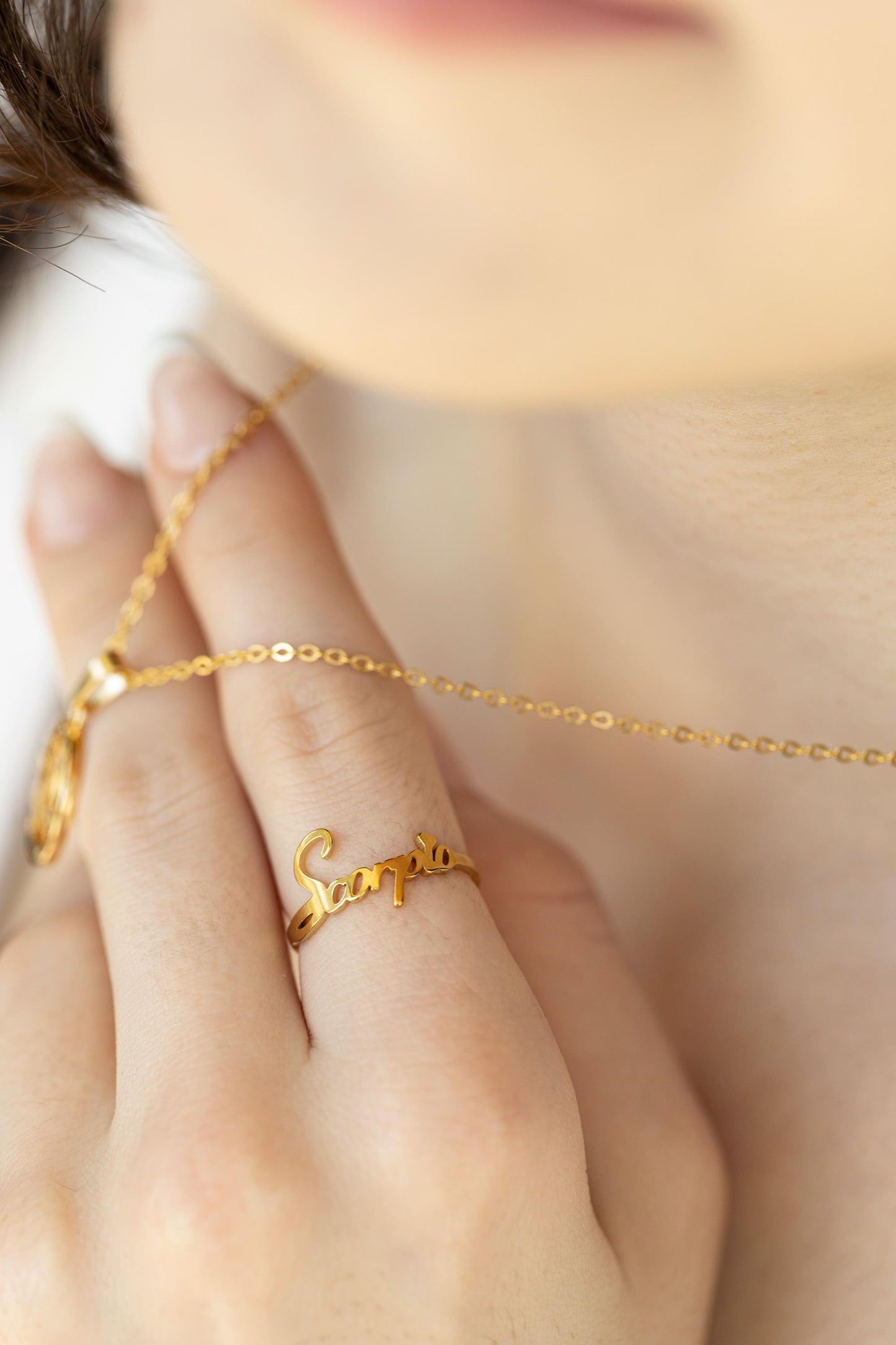 Gold Filled Adjustable Zodiac Name Ring ,Waterproof , High Quality , Birthday Gift.