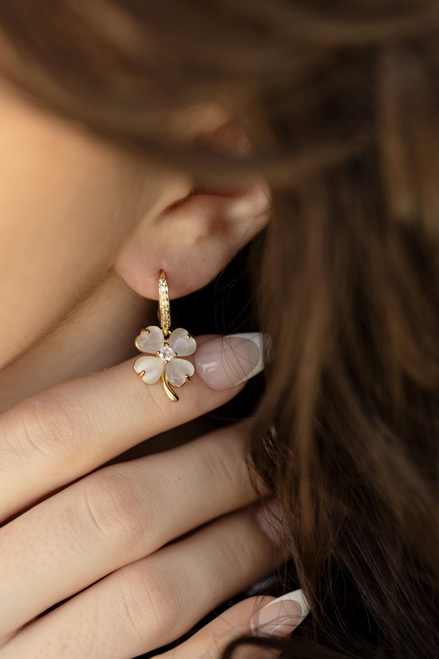 Gold Filled Bridesmaid Jade Earrings , Necklaces, WATERPROOF Clover Set.