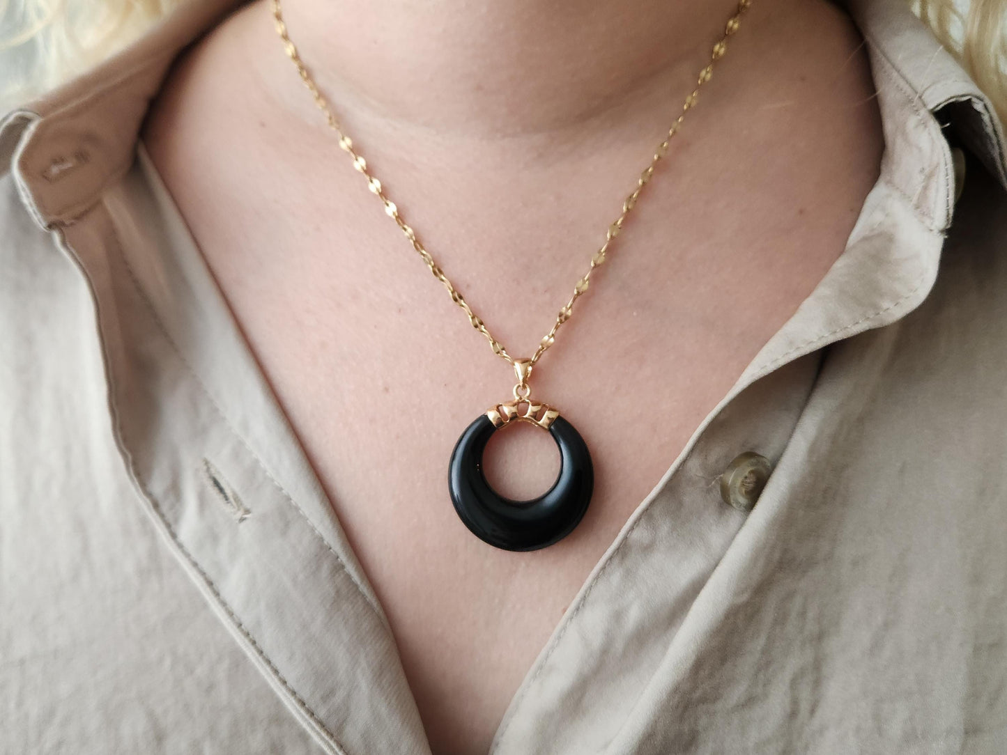 Gold Black Jade Necklace, WATERPROOF Custom Adjustable Chains.