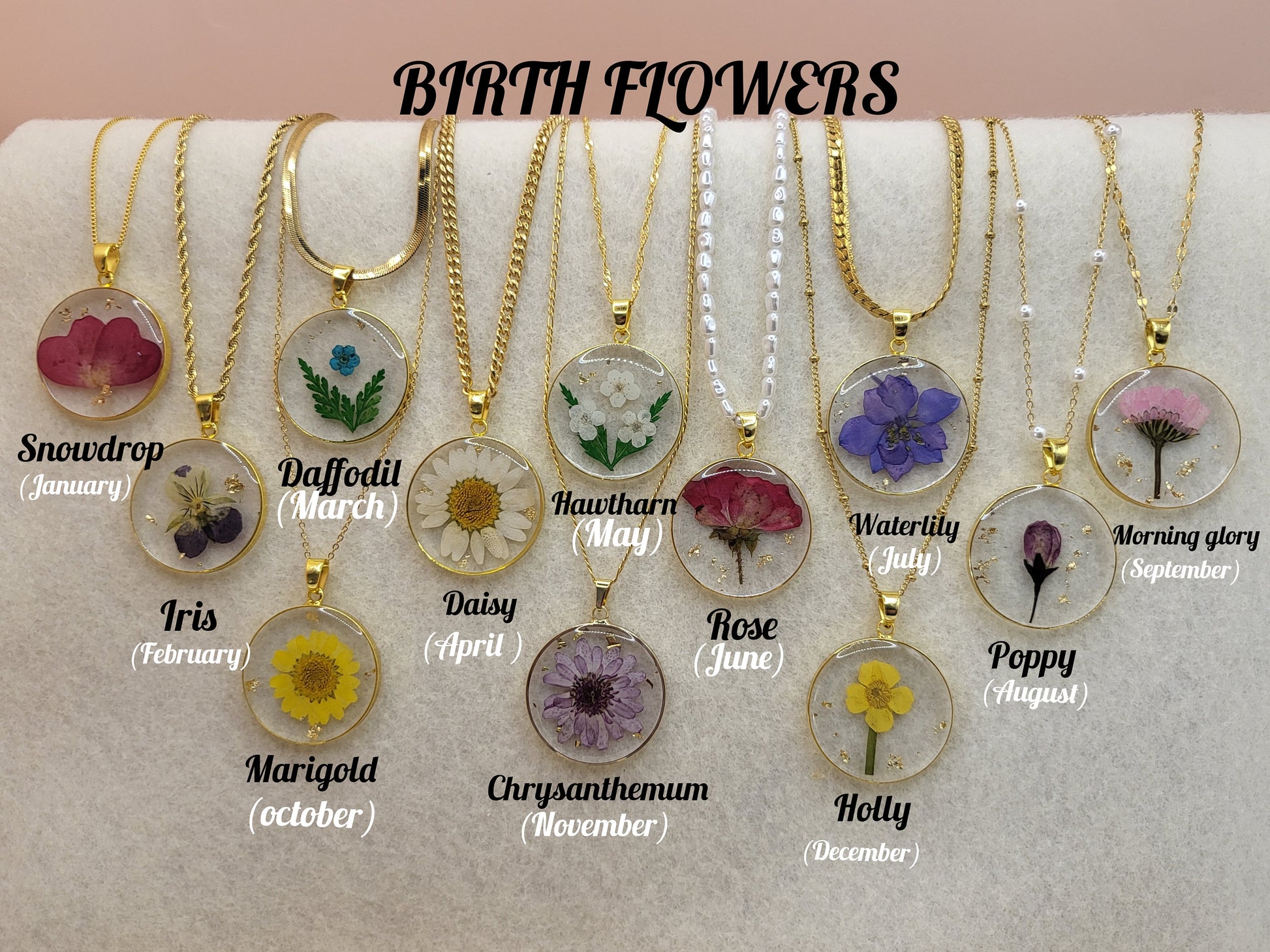 Gold -Silver Real Dried Birth Month Flower Bracelet, Memorial Christmas Gift , Birthday Gift.