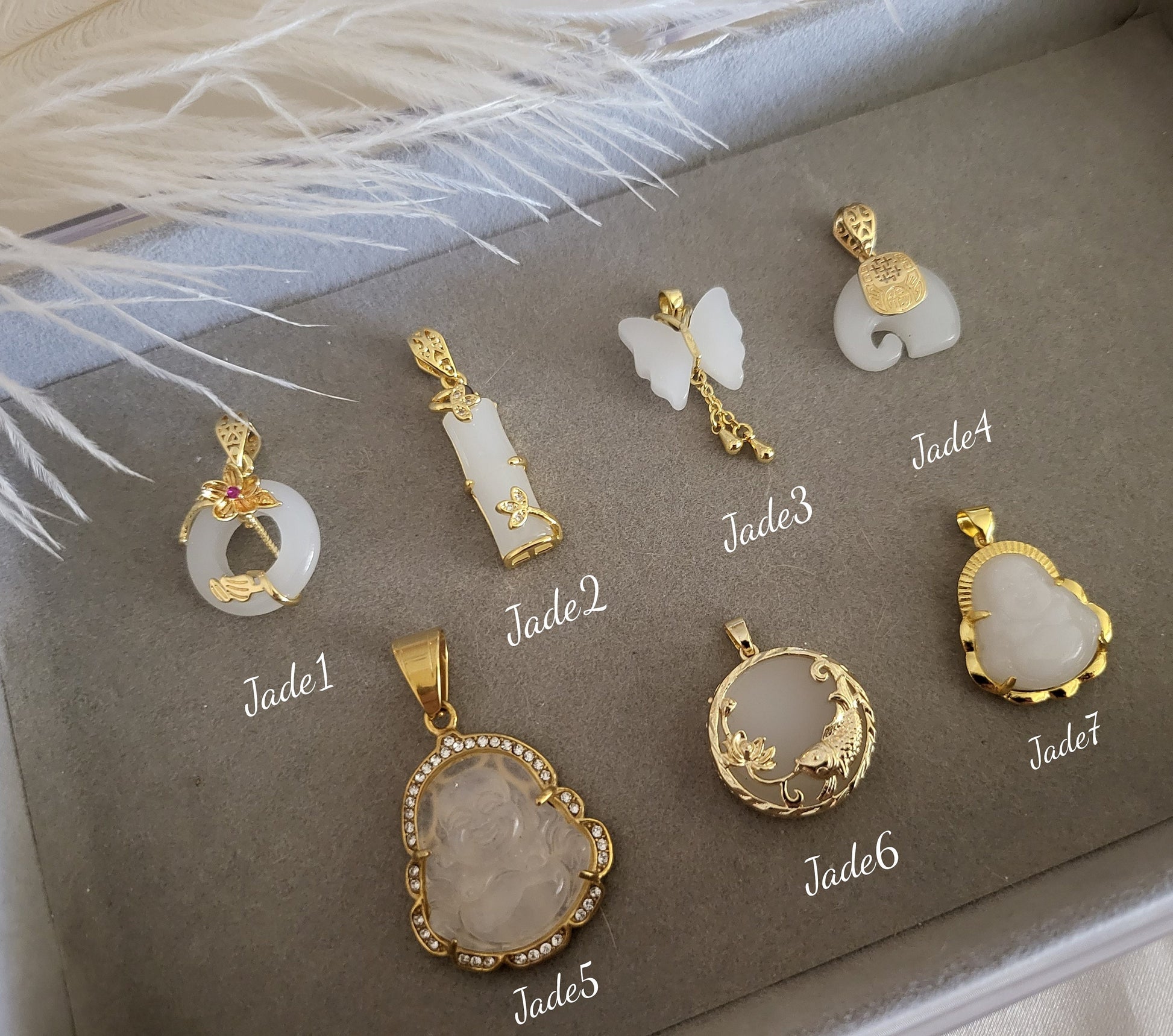 White Jade Necklace, WATERPROOF Adjustable Chains.