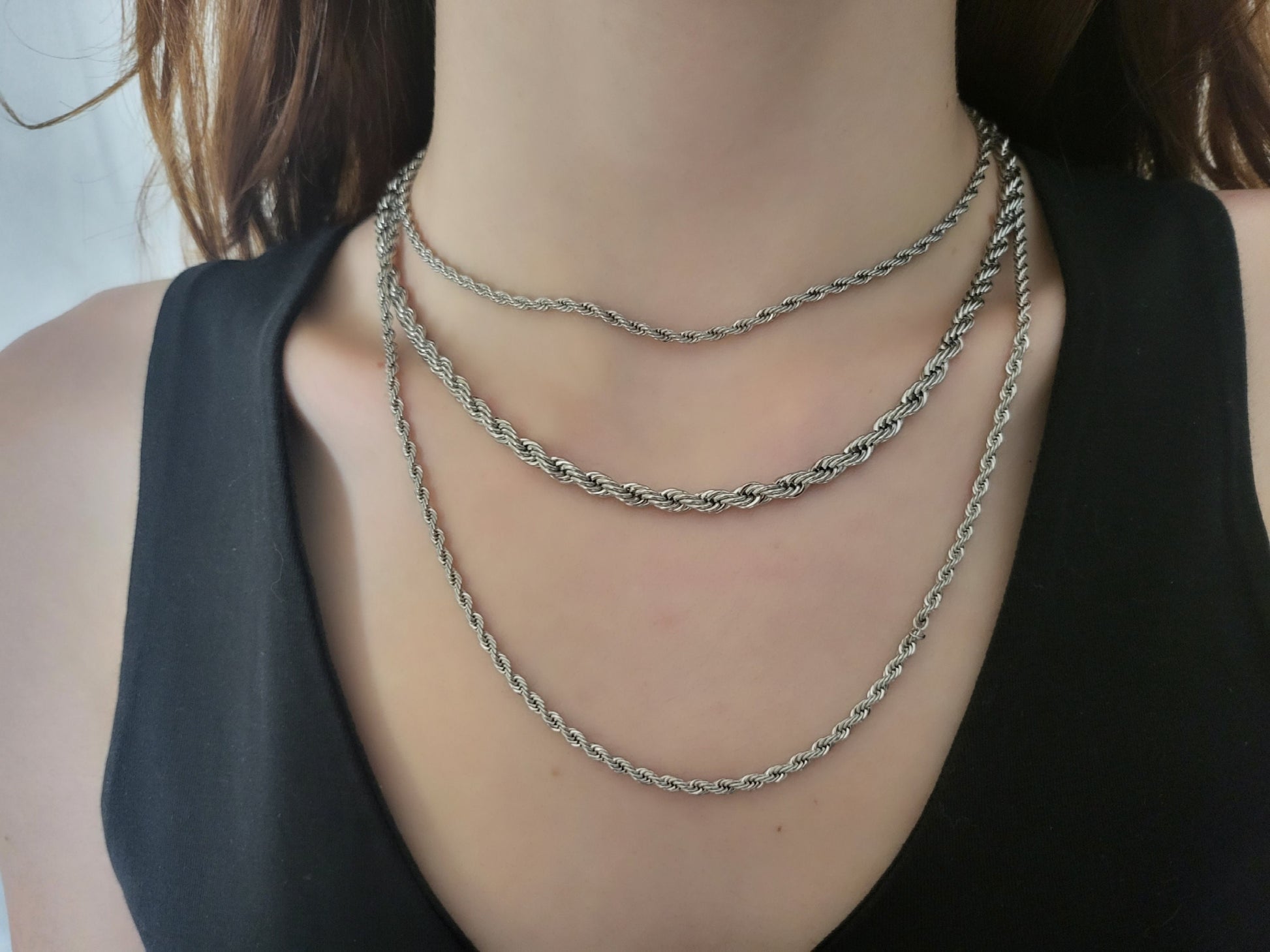 Silver Stainless Steel Unisex Chain Necklace,WATERPROOF, Men Chain Necklaces, Christmas Gift.