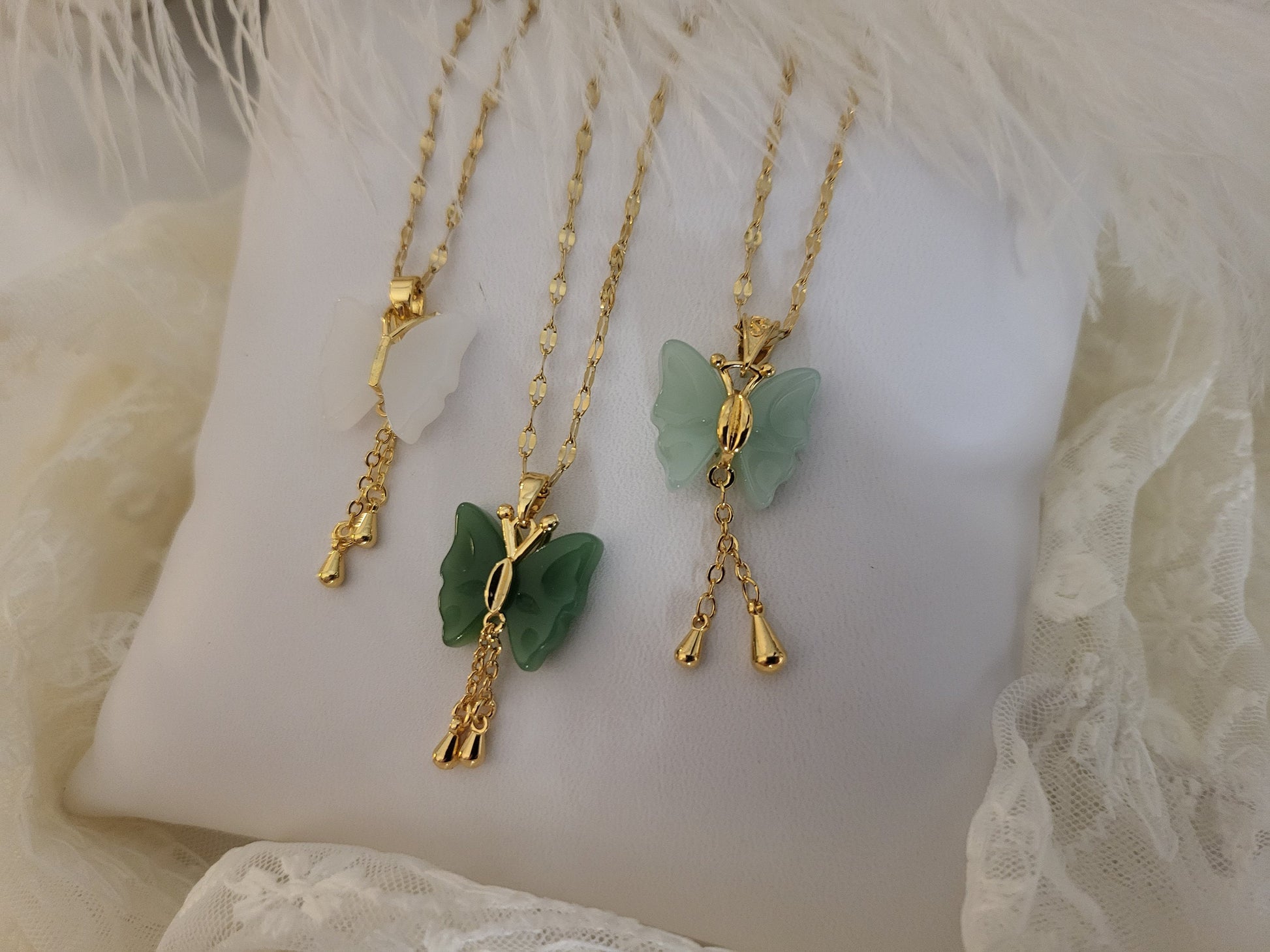 Gold Butterfly Jade Necklace, WATERPROOF Chains, Gifts for Her.
