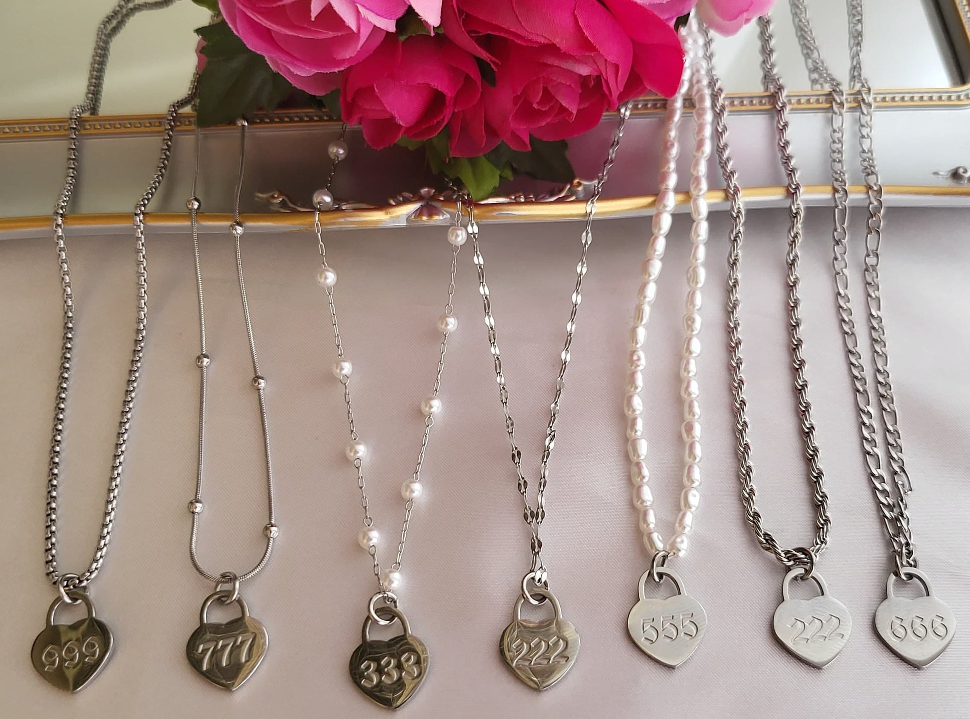 Gold Filled Heart Angel Number Necklace, WATERPROOF Adjustable Chains.