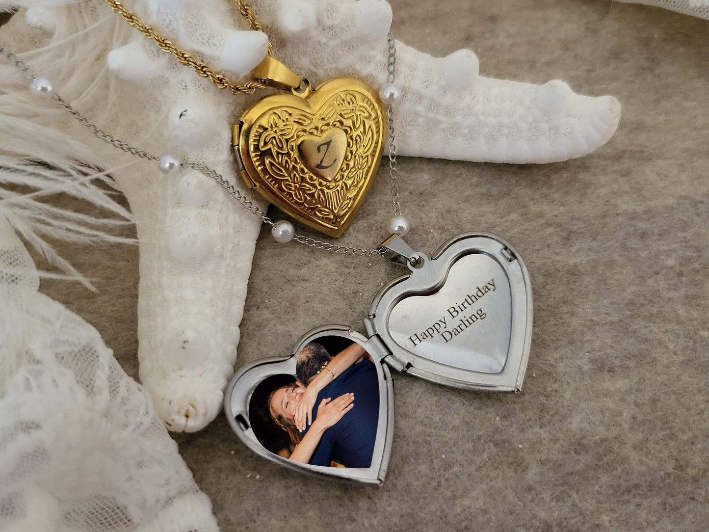 Big Heart Locket Necklace with Photo, Engraved Heart Locket, Personalized gift.