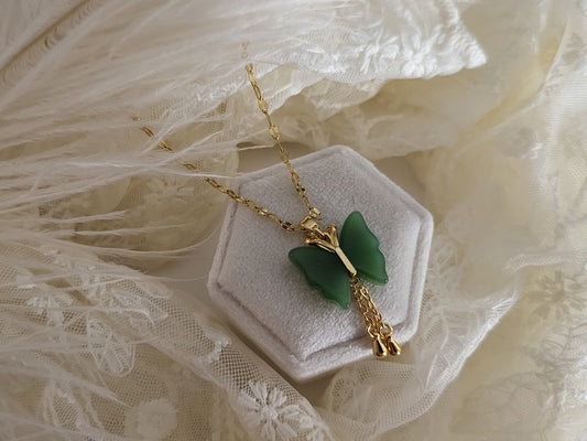 Gold Butterfly Jade Necklace, WATERPROOF Chains, Gifts for Her.