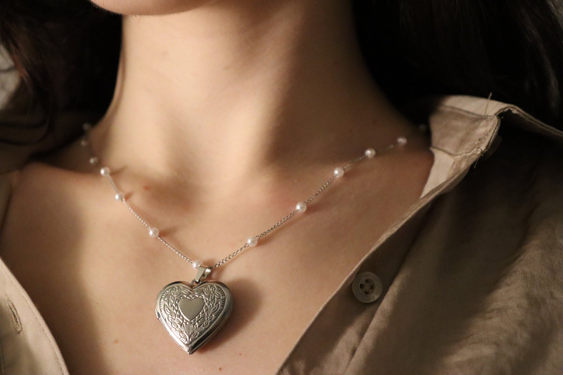 Big Heart Locket Necklace with Photo, Engraved Heart Locket, Personalized gift.