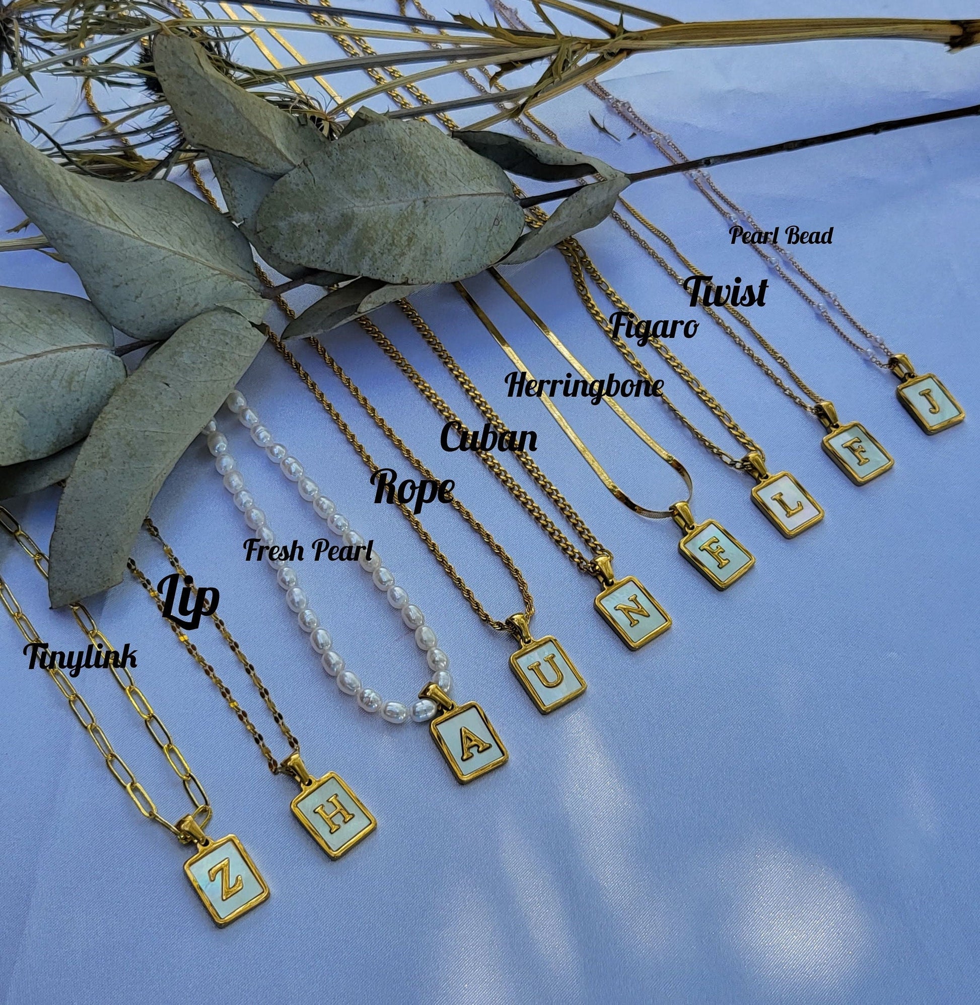 Gold Filled Mother of Pearl Initial Name Necklace, Birthday Gift.