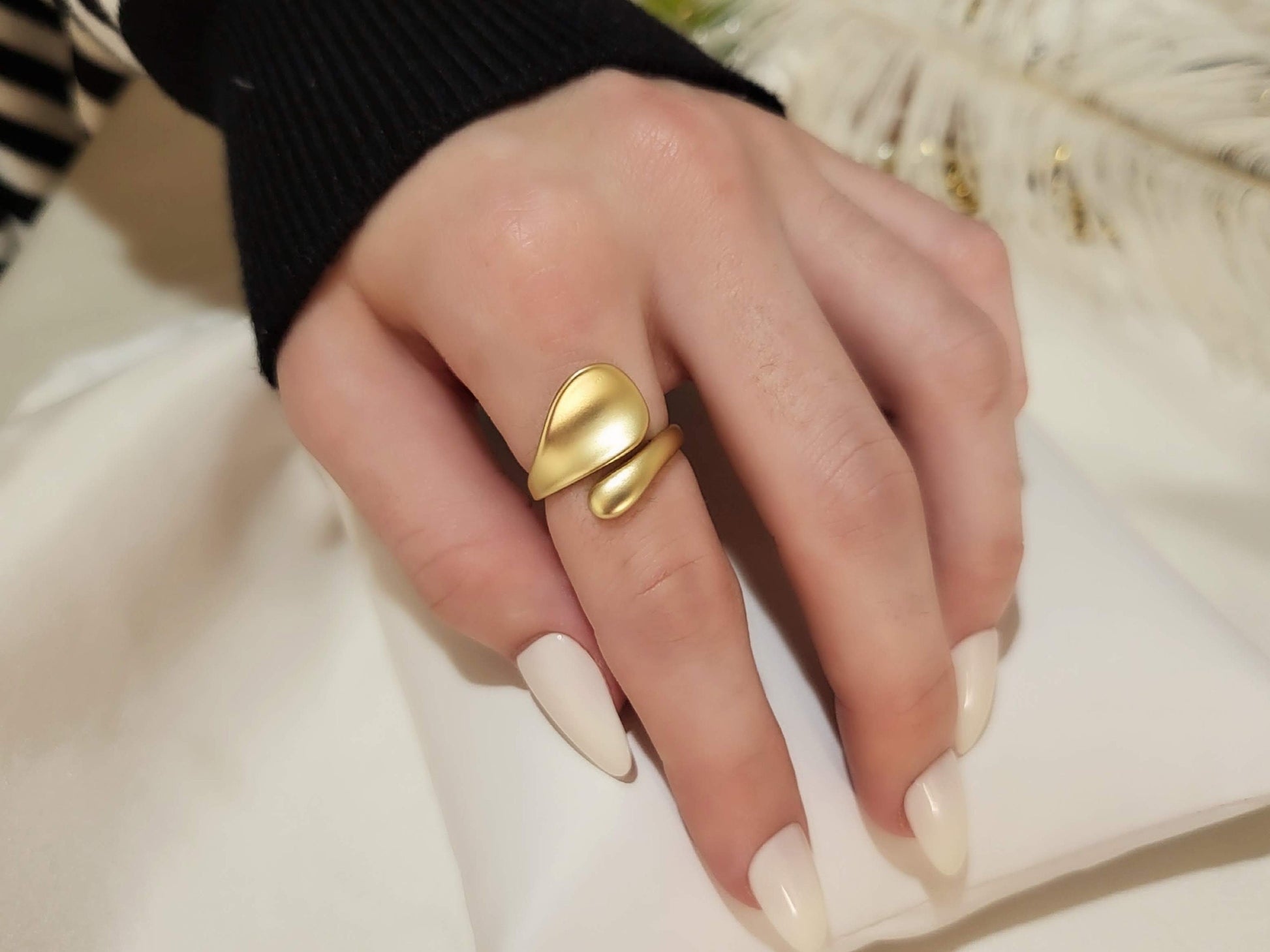 Gold- Silver Adjustable Geometric Anniversary Ring ,Gift For Her.