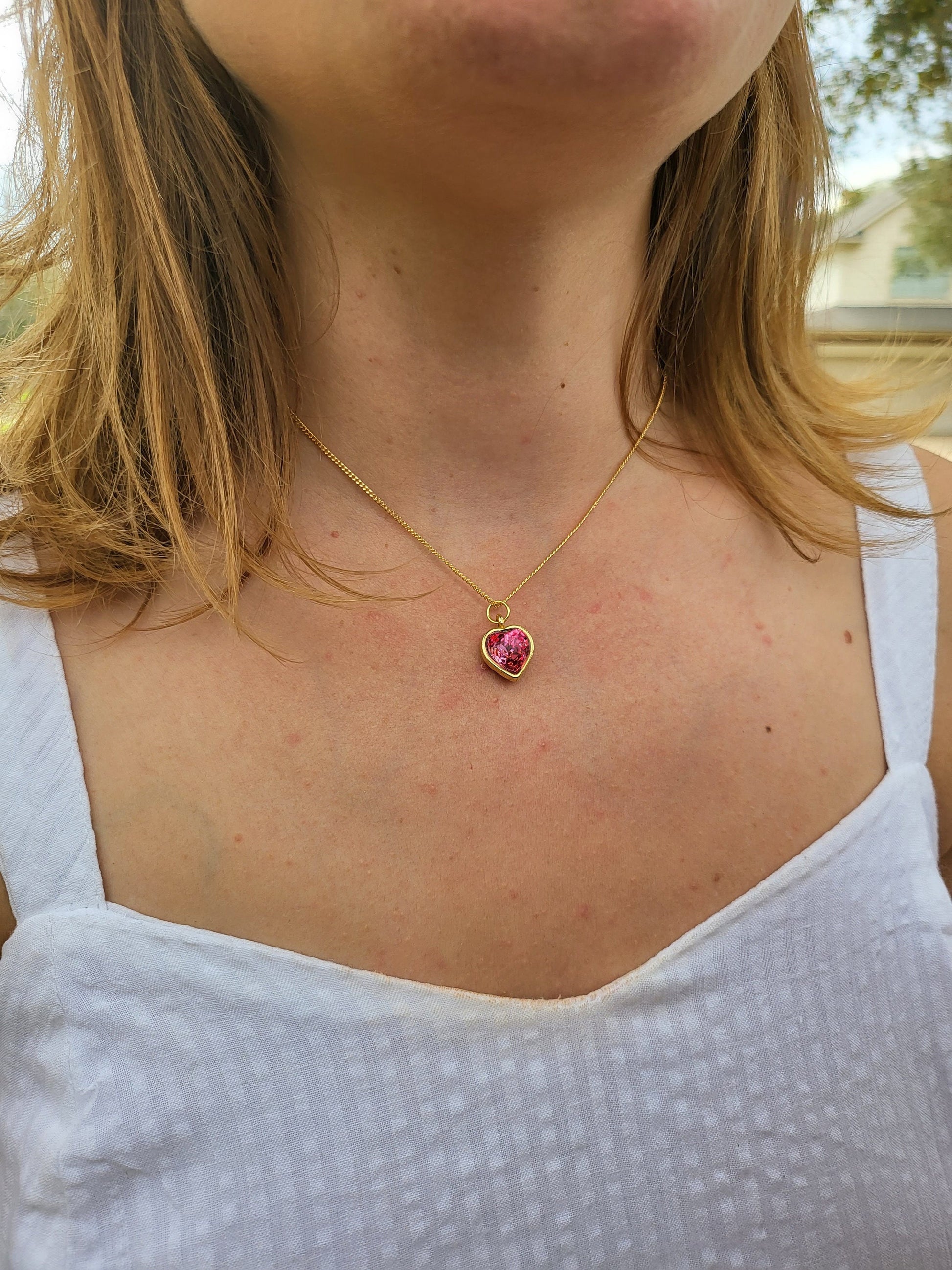 Gold Heart Necklace ,Red, Blue, Green, White, Red Heart, WATERPROOF Adjustable Chains.