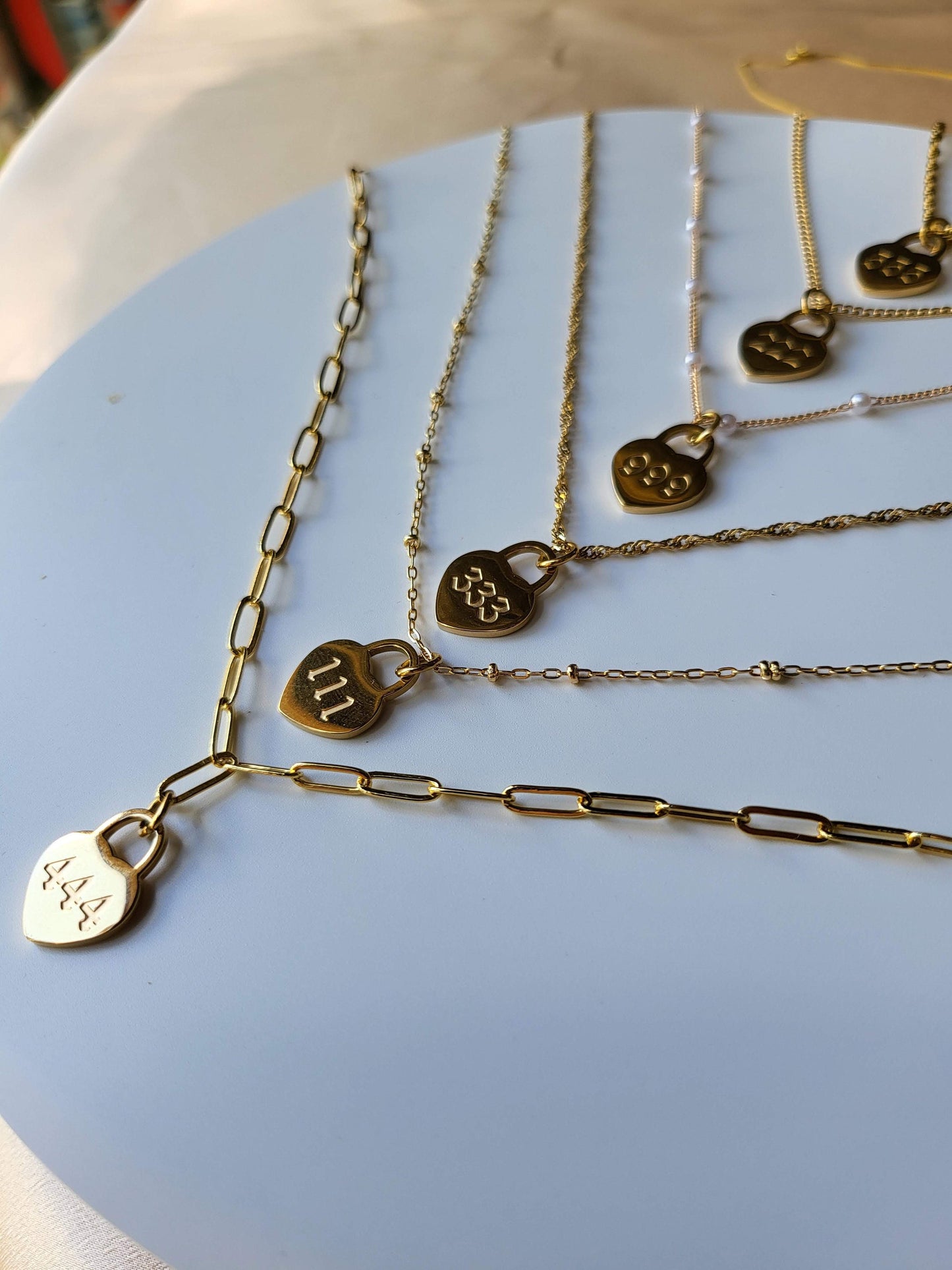 Gold Filled Heart Angel Number Necklace, WATERPROOF Adjustable Chains.