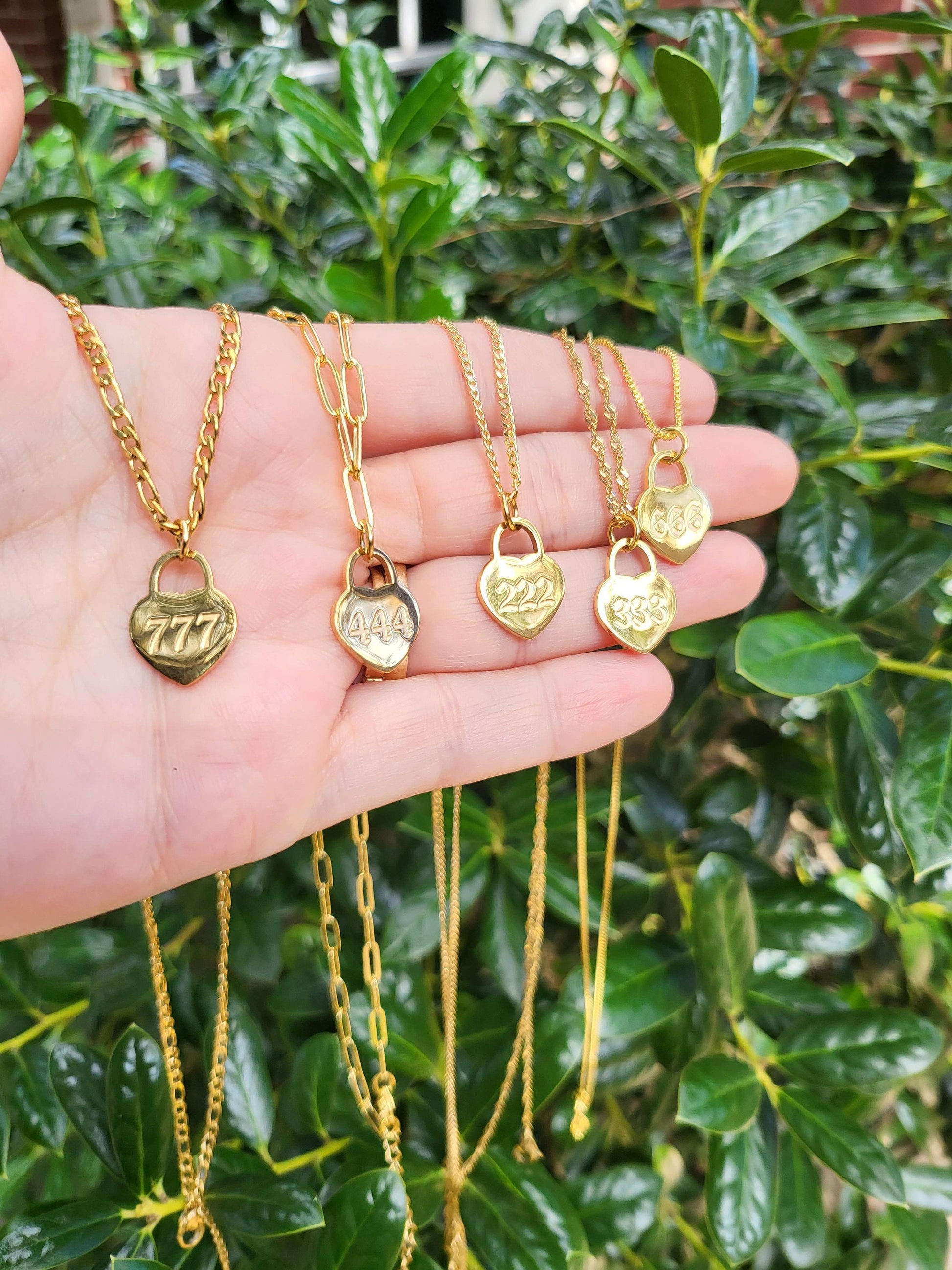 Gold Filled Heart Angel Number Necklace, WATERPROOF Adjustable Chains.