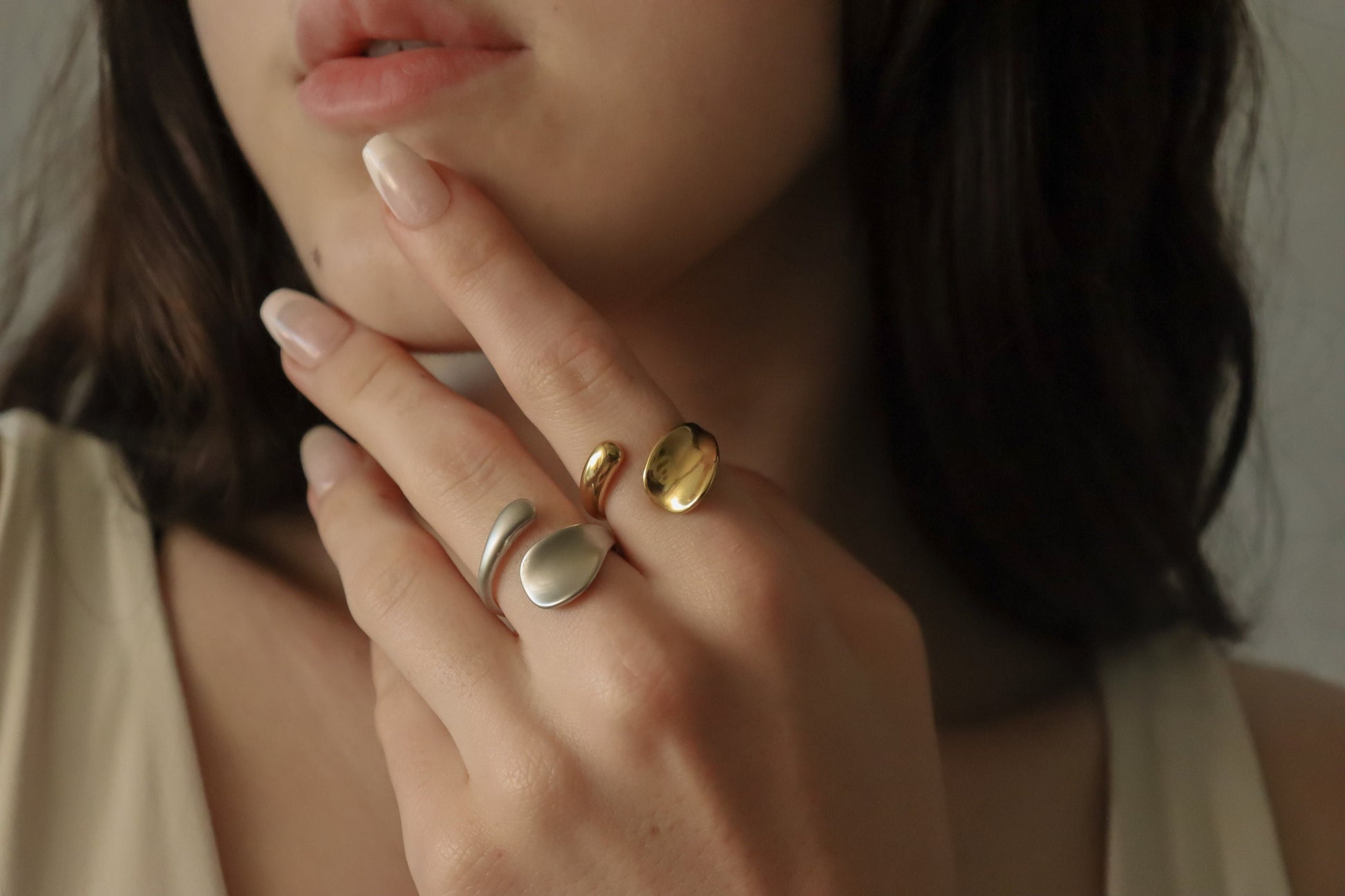 Gold- Silver Adjustable Geometric Anniversary Ring ,Gift For Her.