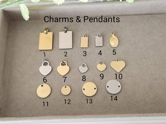 Custom Engraved Charms, For Necklaces or Bracelets, WATERPROOF, Personalized Jewelry Gift.