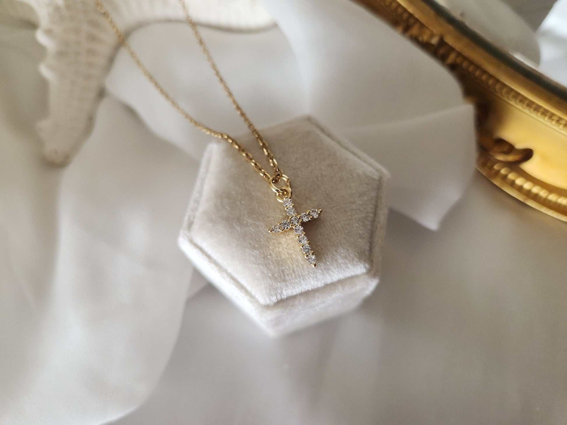Genuine Diamond Cross, Diamond Cross Necklace, 18K Gold Diamond Cross Pendant Dainty, Green Jade Cross, WATERPROOF Adjustable Chains.